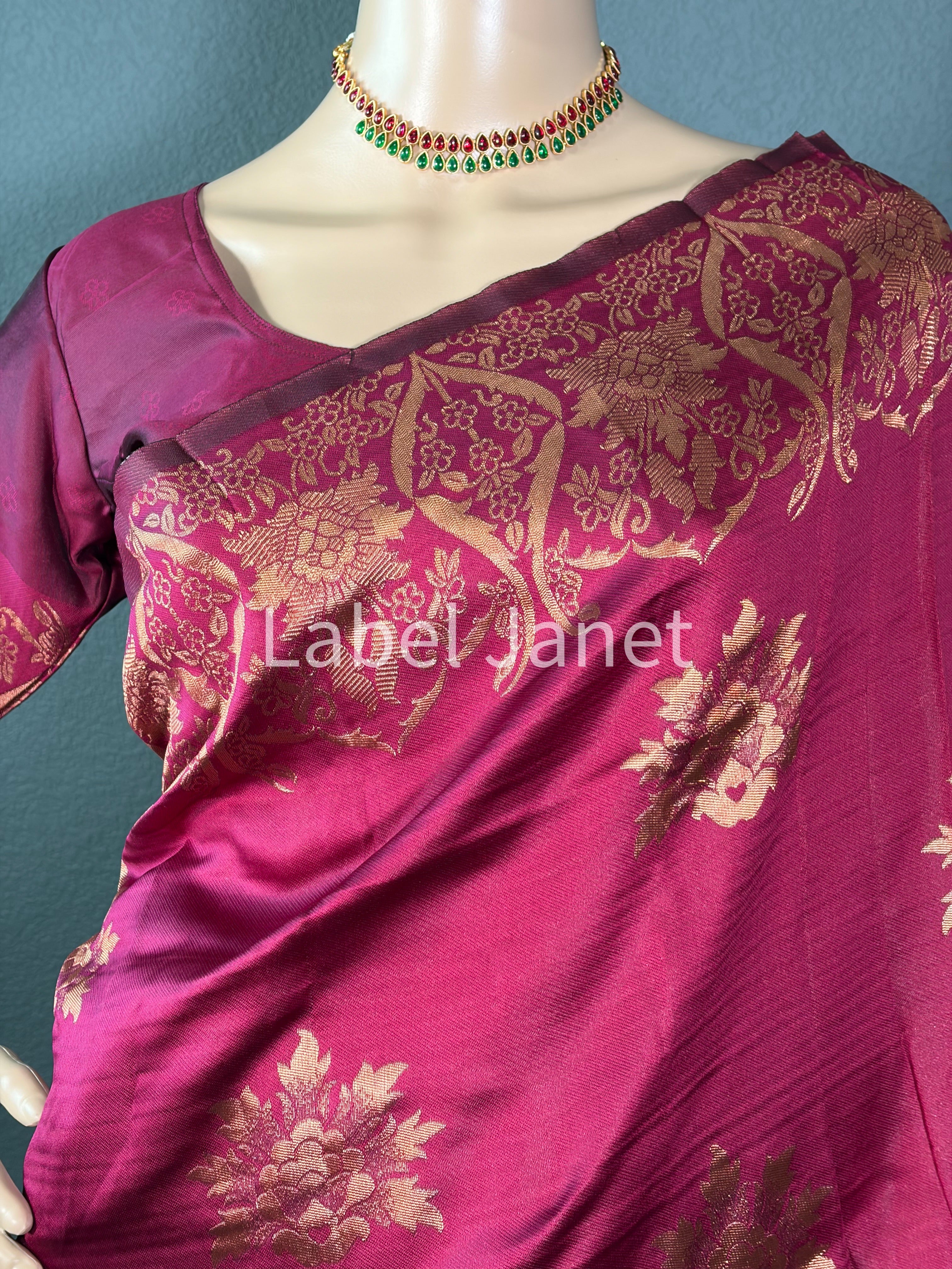 Rajwadi Maroon Pattu - Banarasi silk saree with blouse