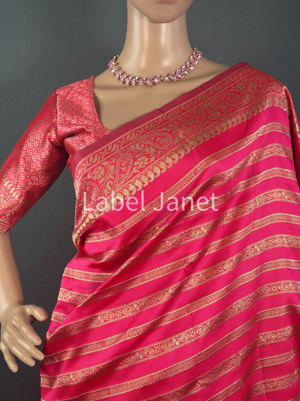 Pink Aura Striped Saree - Banarasi Silk Saree with Blouse