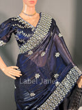 Dark Blue Jimmy Choo Silk Sequence Saree with Stitched Blouse | Alterable ( 38" - 42")
