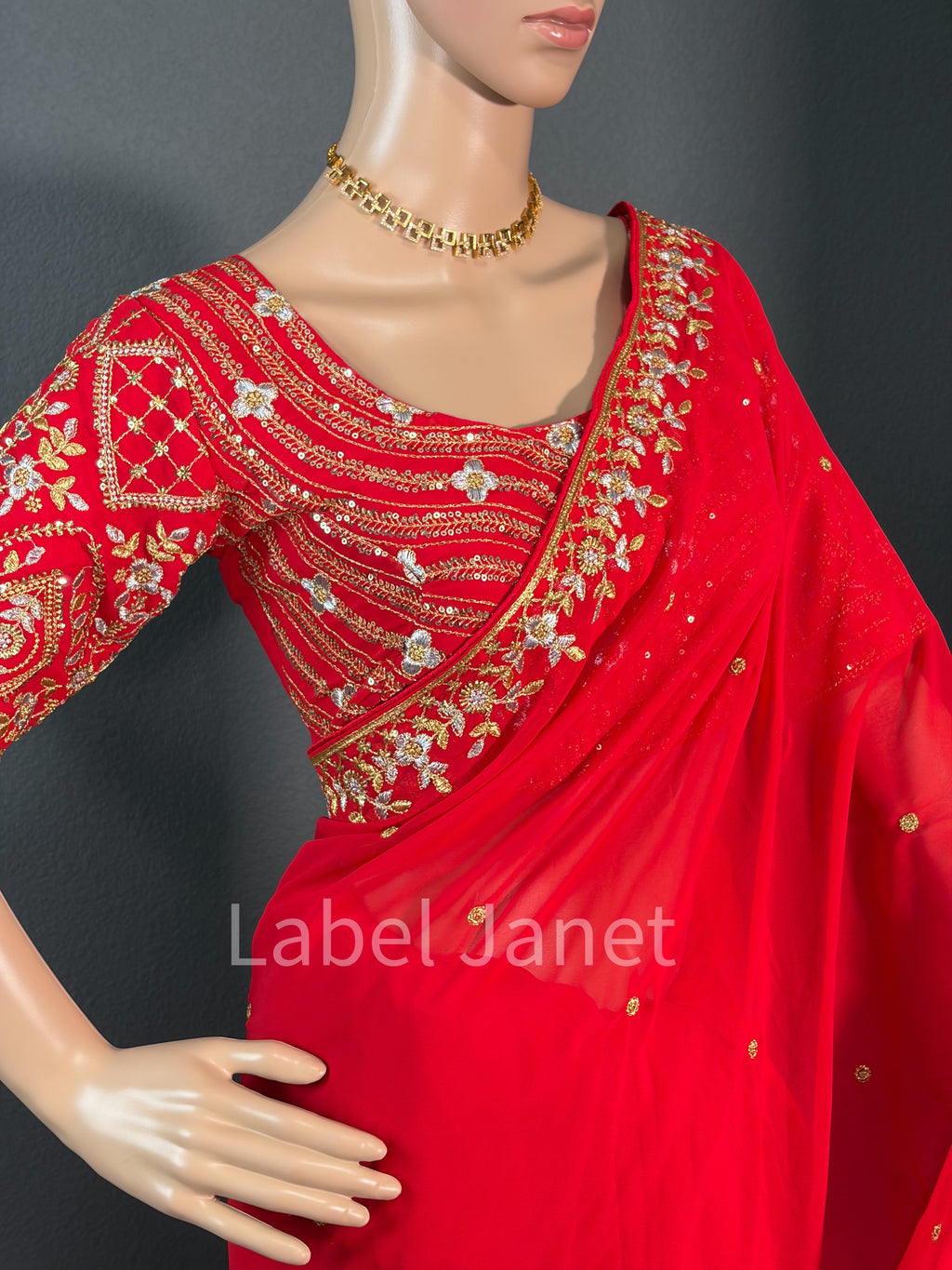 Royal Ruby - Red Georgette Embroidered Saree with blouse