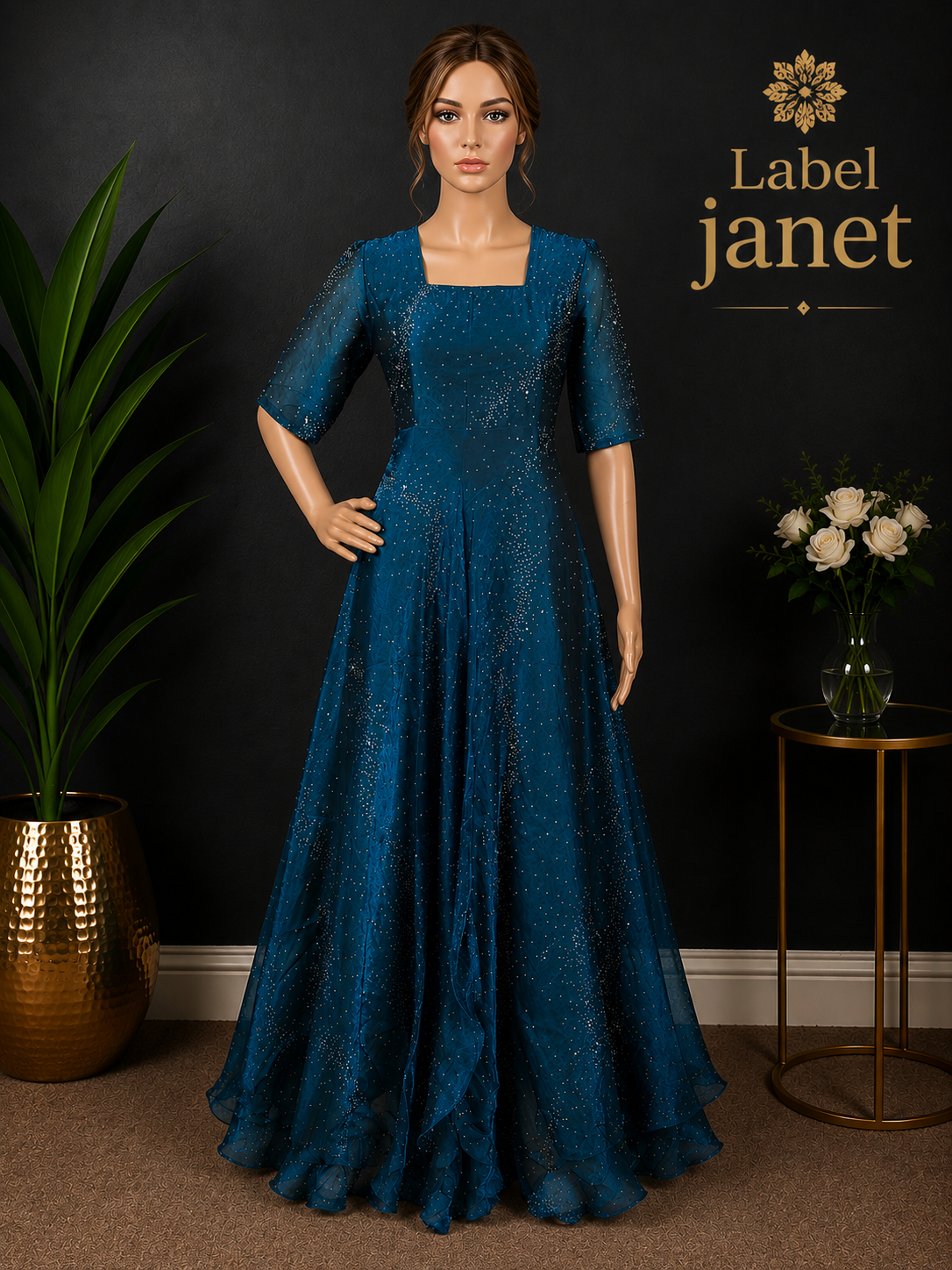 Mystic Teal Shimmer - Long Gown for women (M up to L)