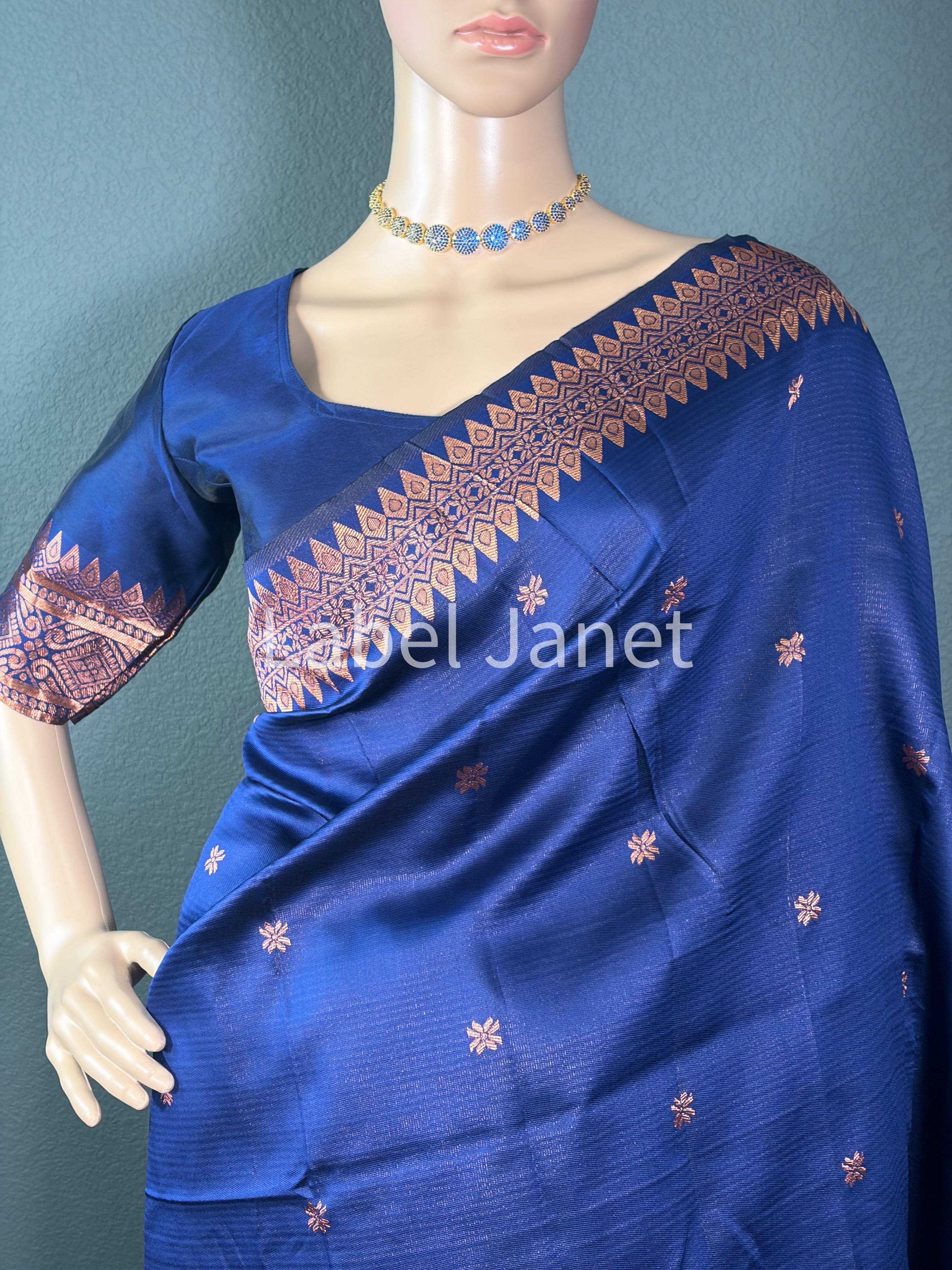 Blue Banarasi Soft Silk Saree with Stitched Blouse (36" - 42")