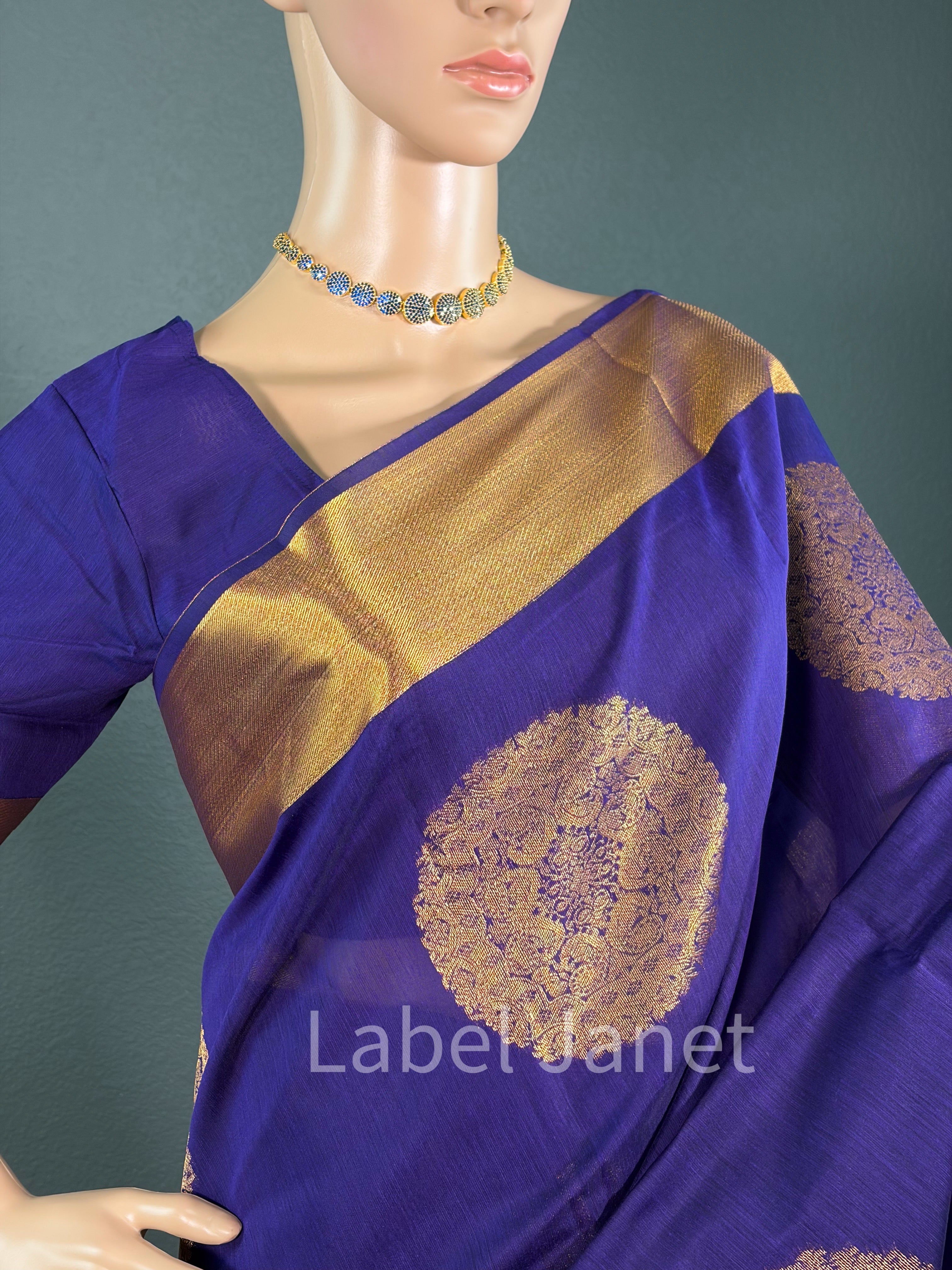 Blue Soft Cotton Silk Saree with Stitched Blouse (36" - 42")