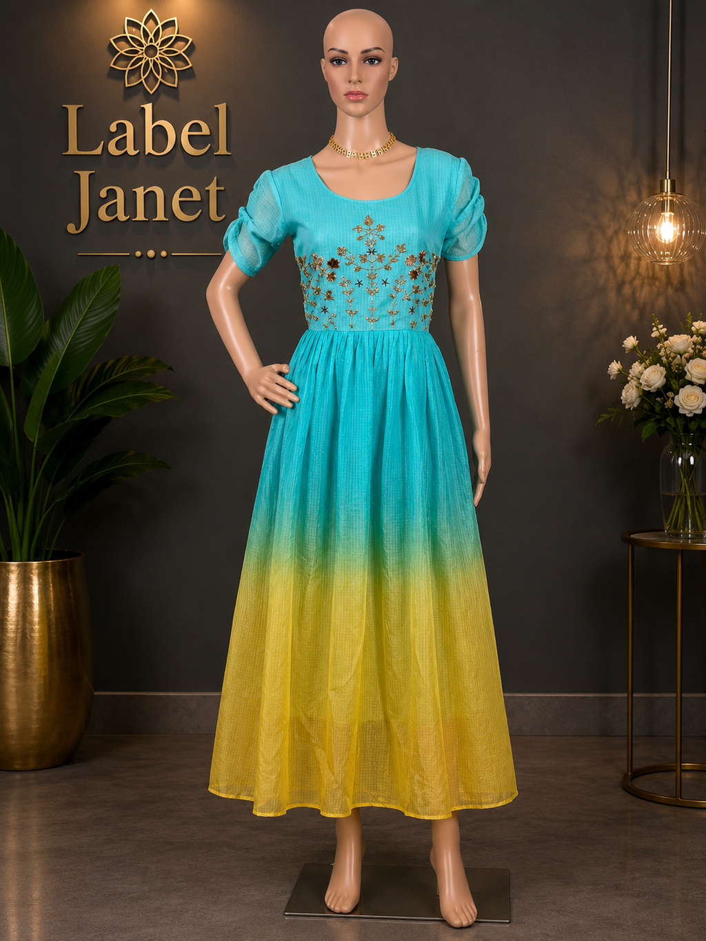 Blue Lemon Bliss - Crinkle Cotton Maxi Dress ( L upto XL)
