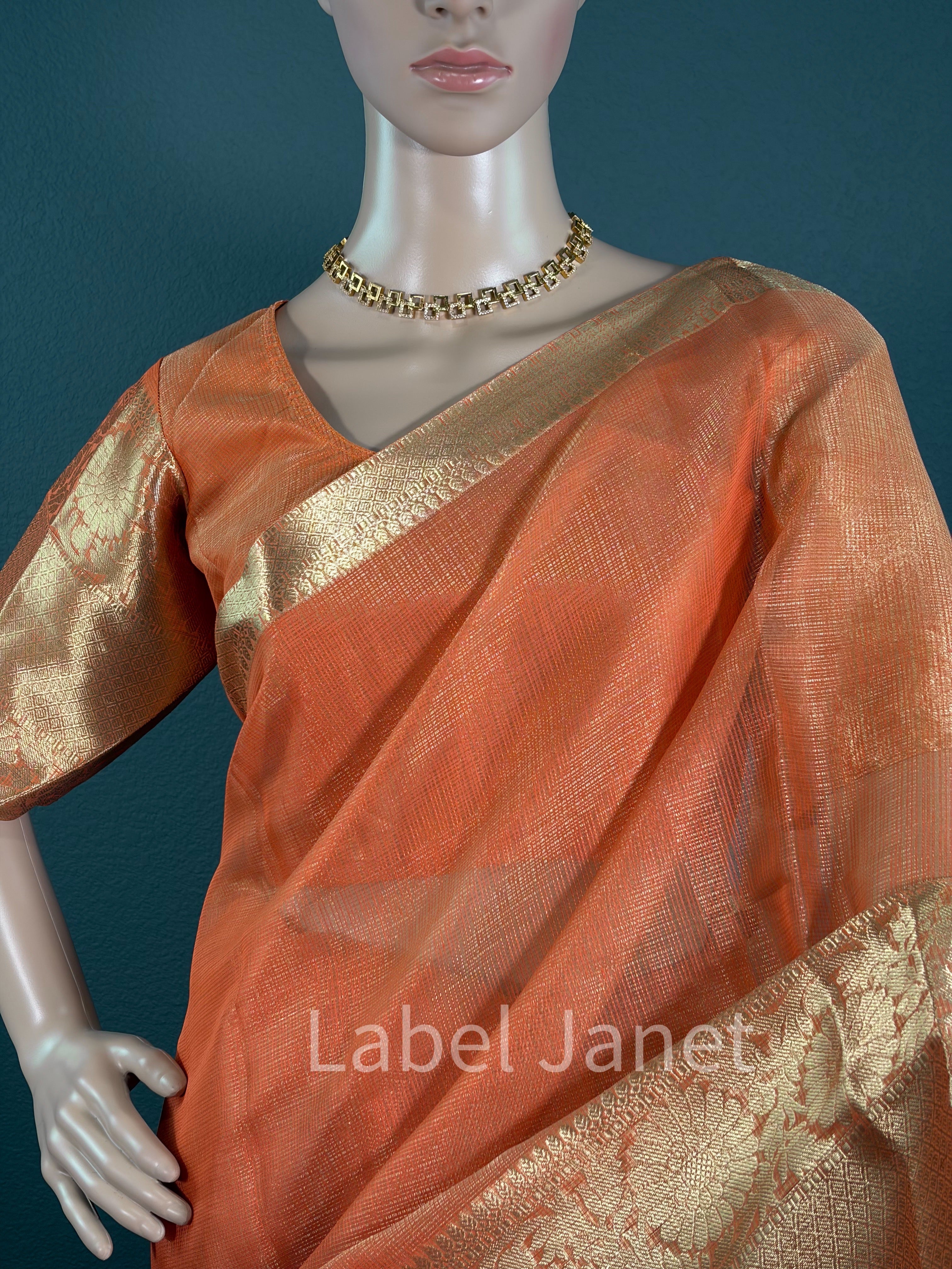 Fanta Queen -Orange tissue silk saree with blouse