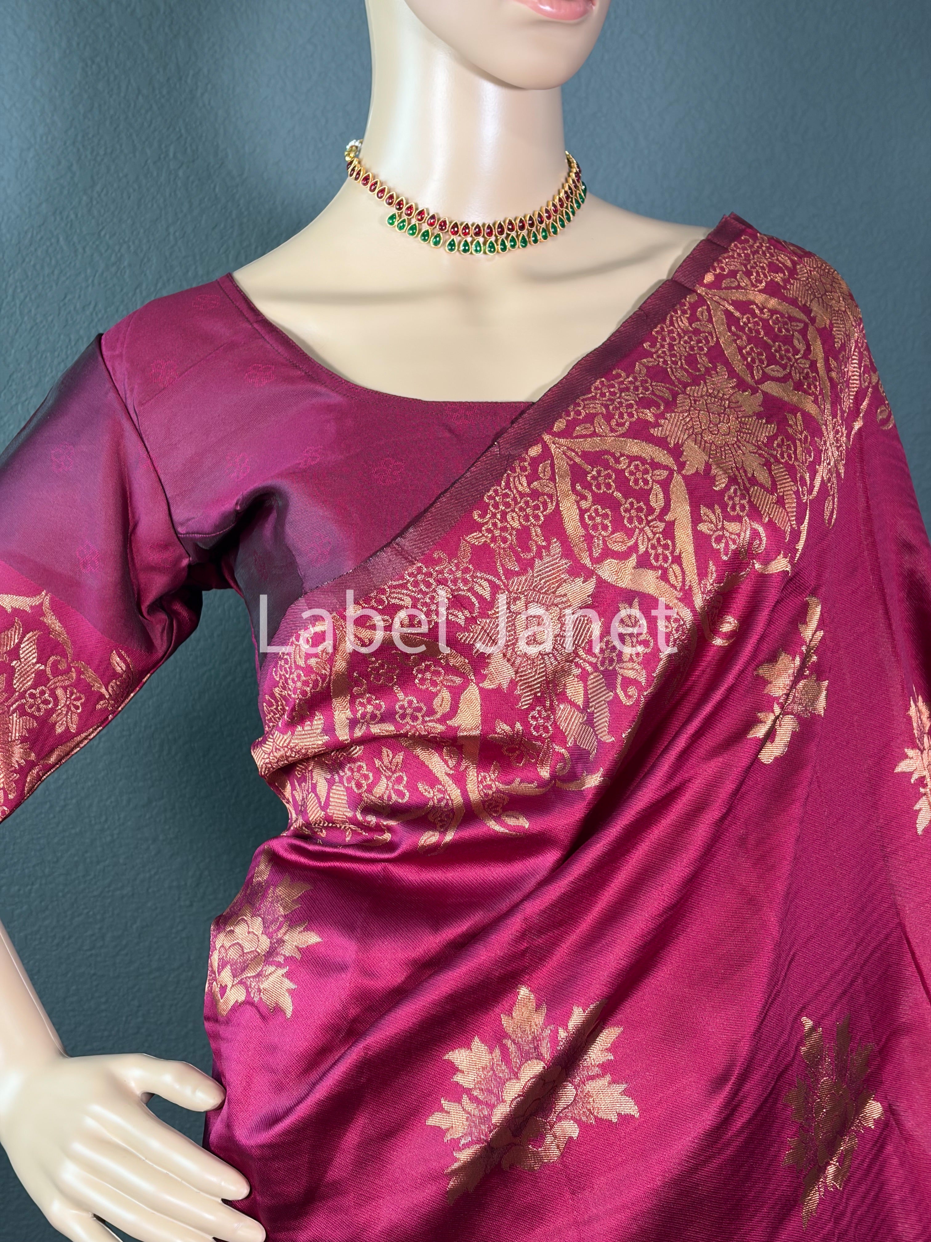 Rajwadi Maroon Pattu - Banarasi silk saree with blouse