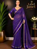 Indigo Queen - Blue Viscose Georgette Saree with Stitched Blouse (34" - 42")