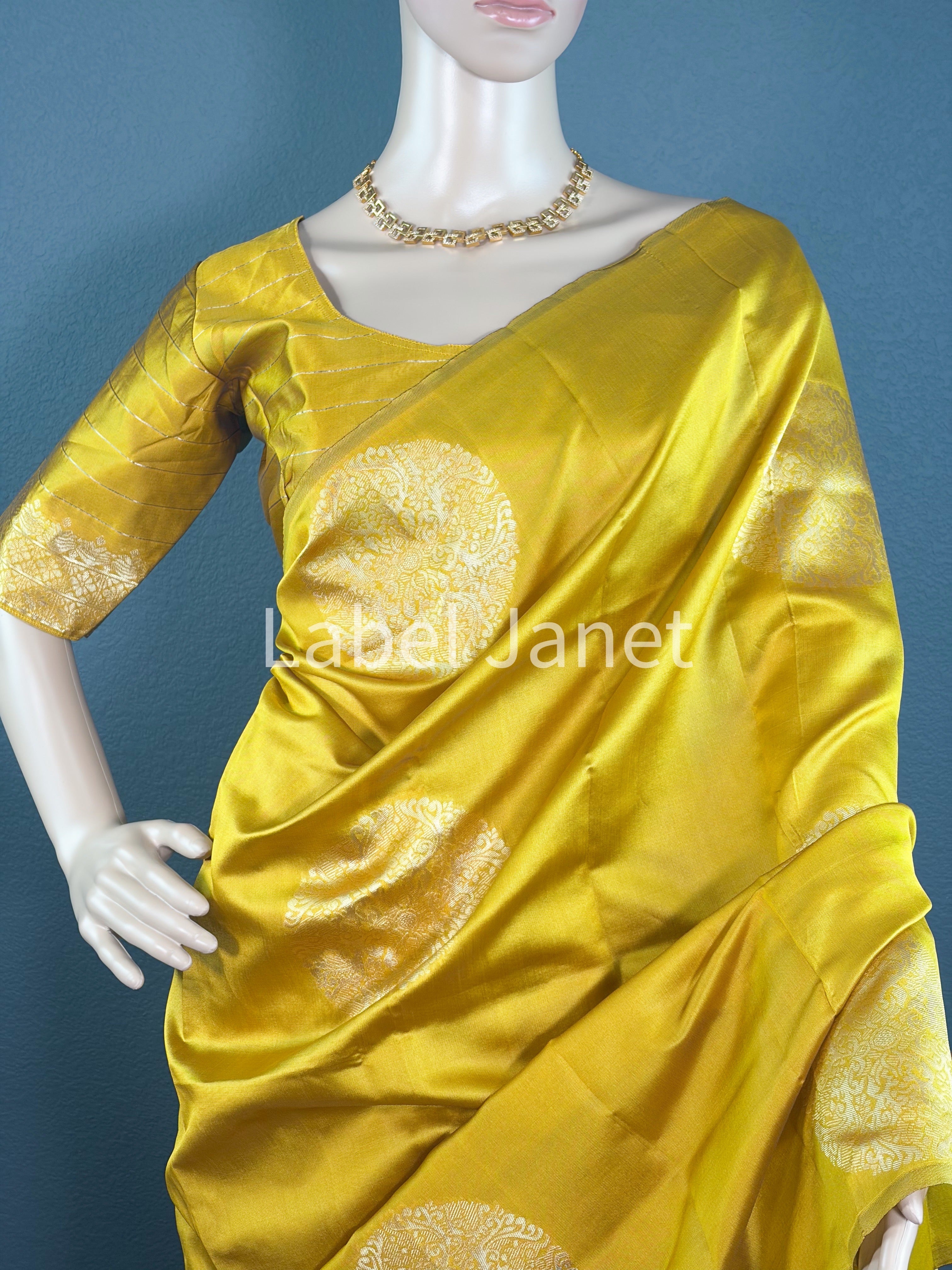 Banarasi Soft Silk Saree with Stitched Blouse | Alterable (36" -42")