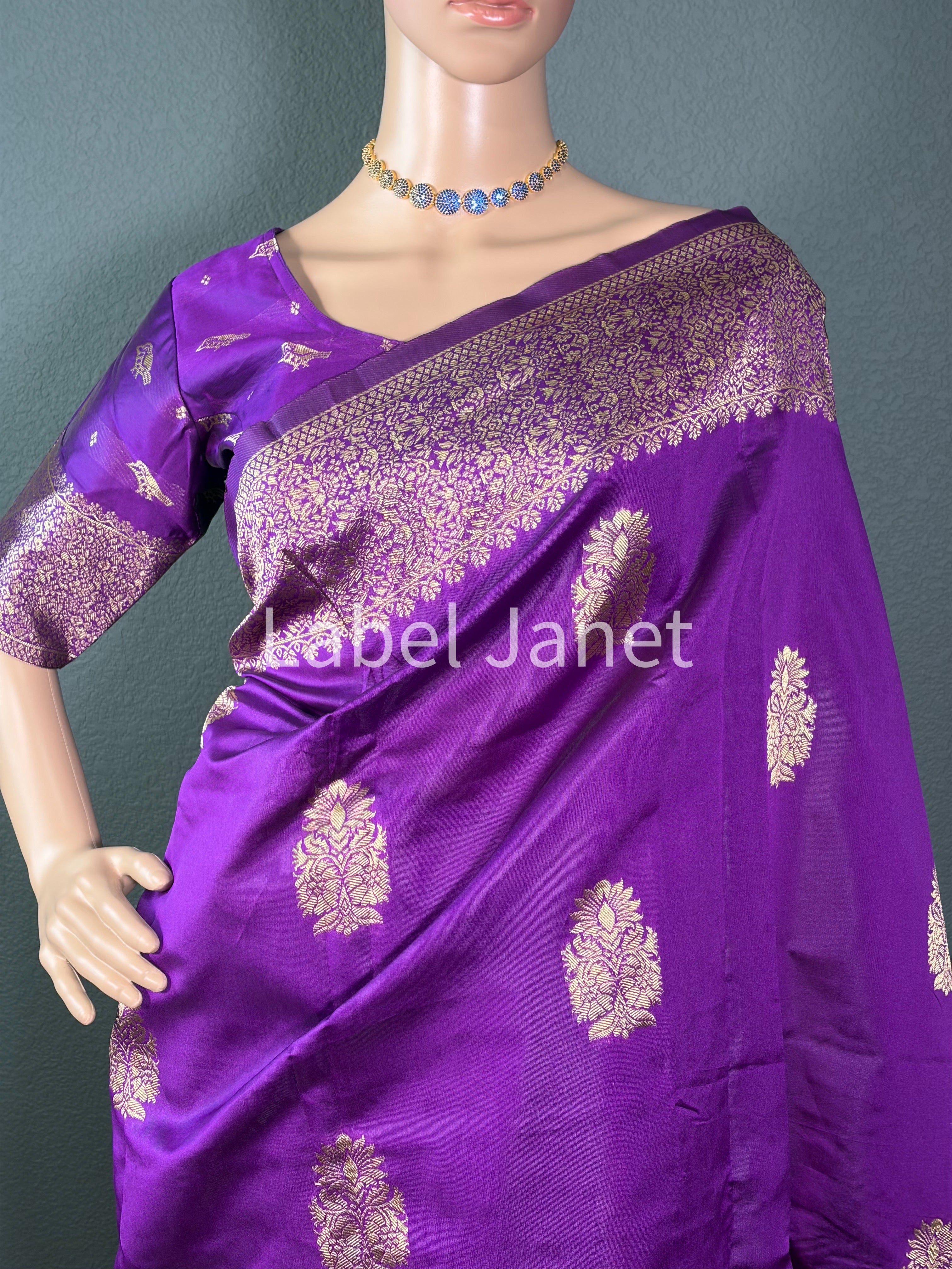 Amethyst Flow Dream - Violet Banarasi silk saree with blouse