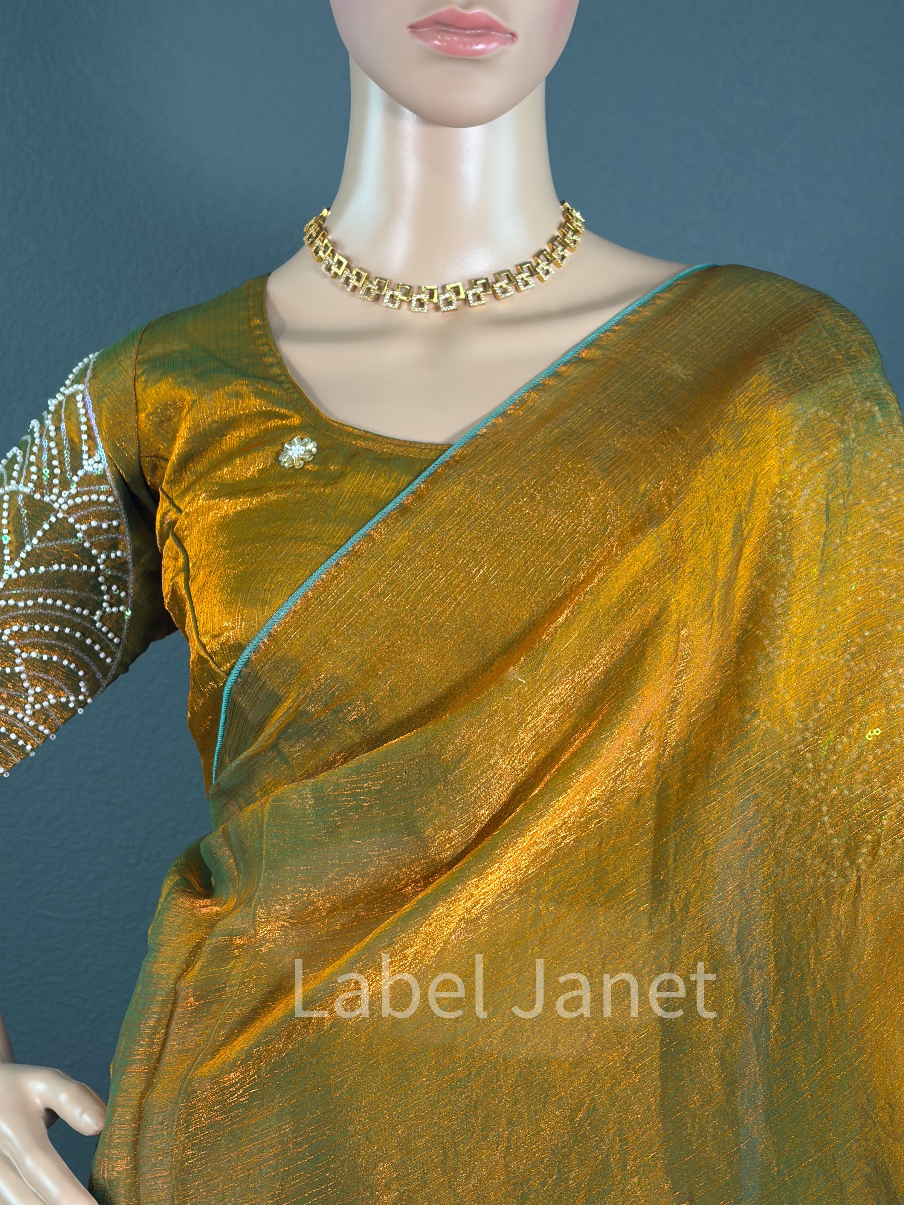 Mustard Mist Pearl - Plain space silk saree