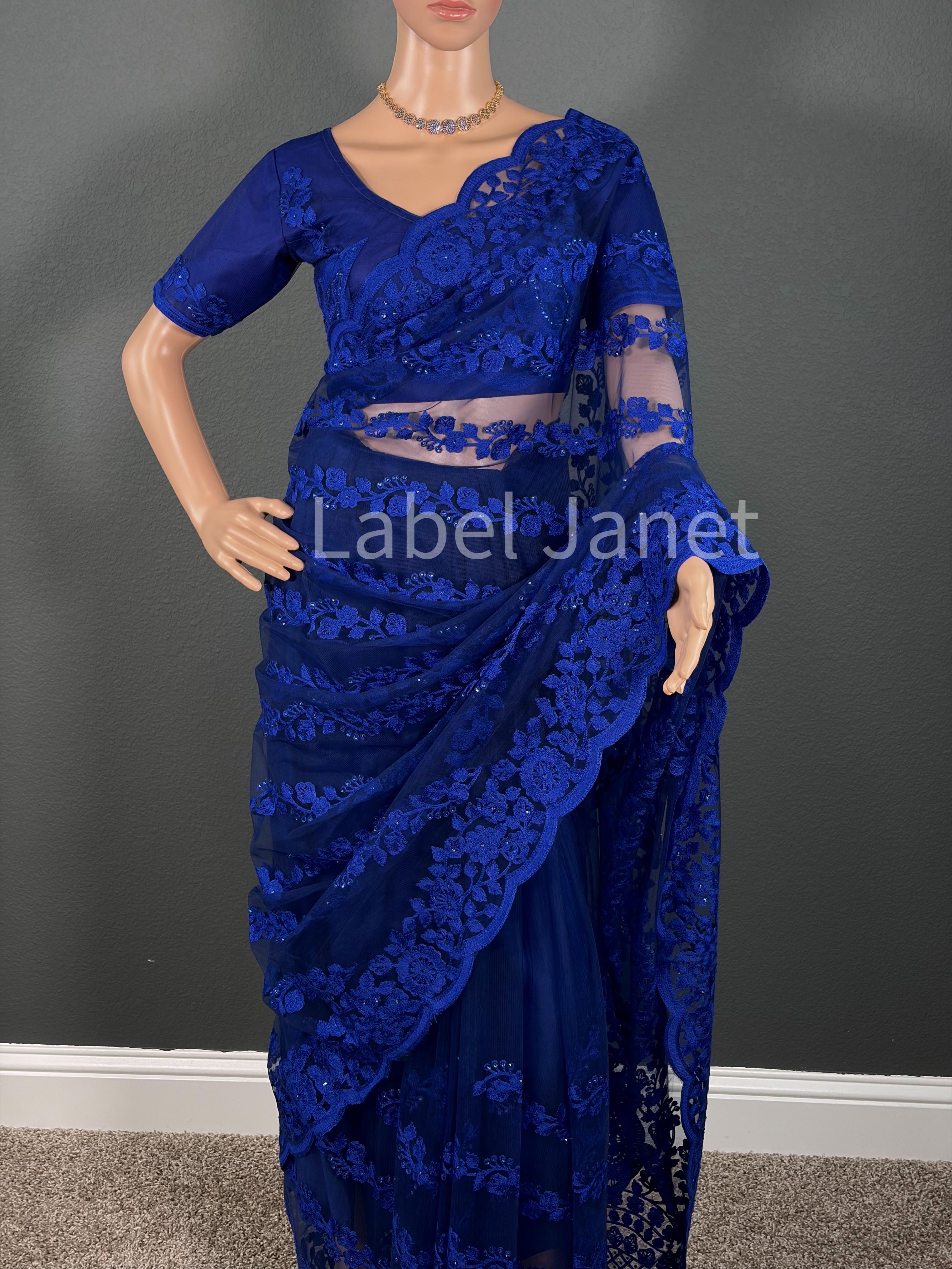 Indigo Illusion - Blue party wear netted saree