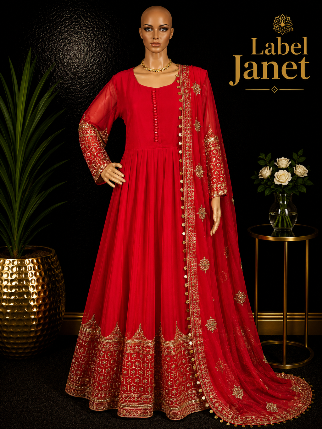 Red Velvet - Designer anarkali Gown for women ( L up to XL)