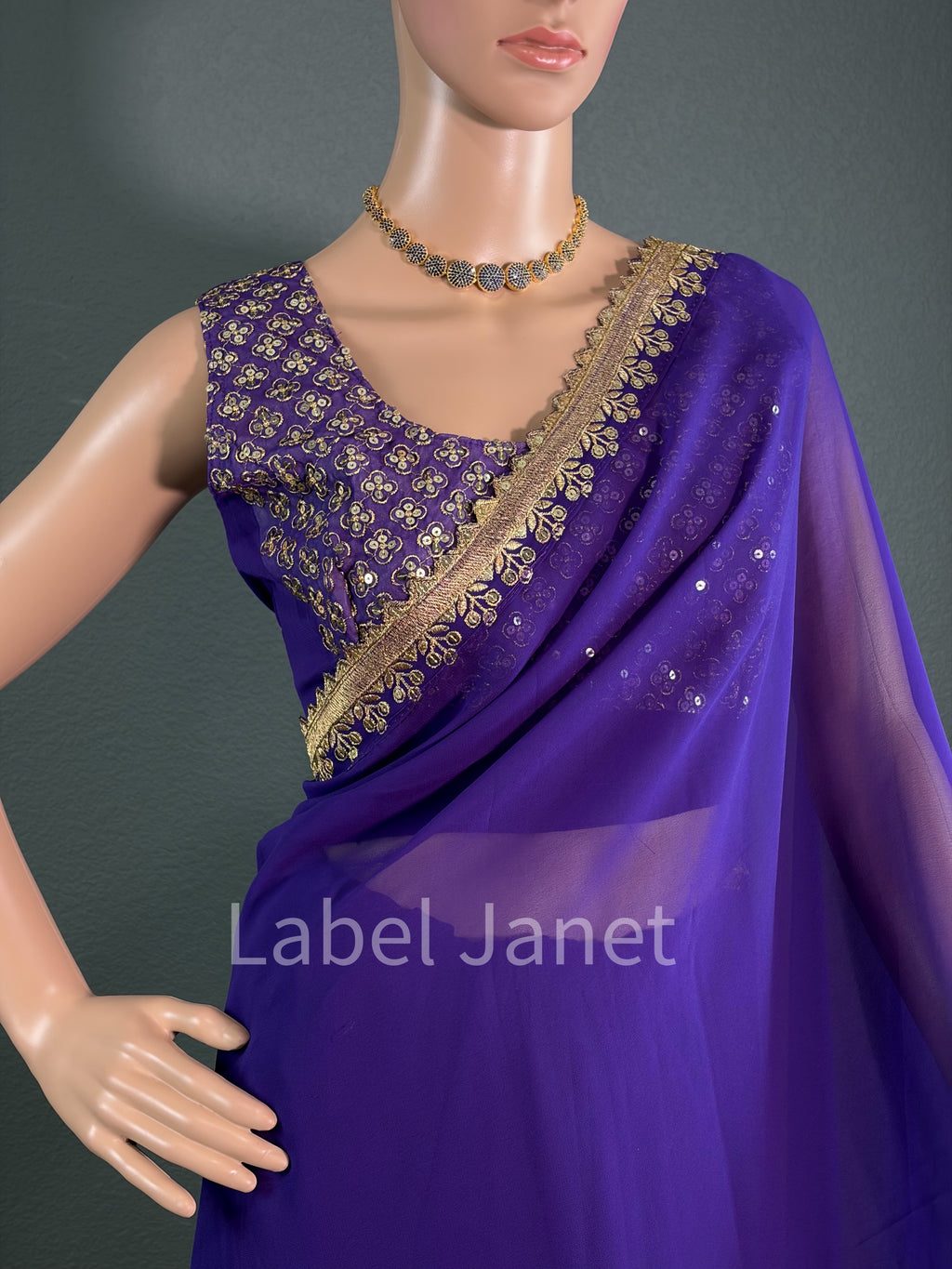 Majestic Couture - Violet Plain saree