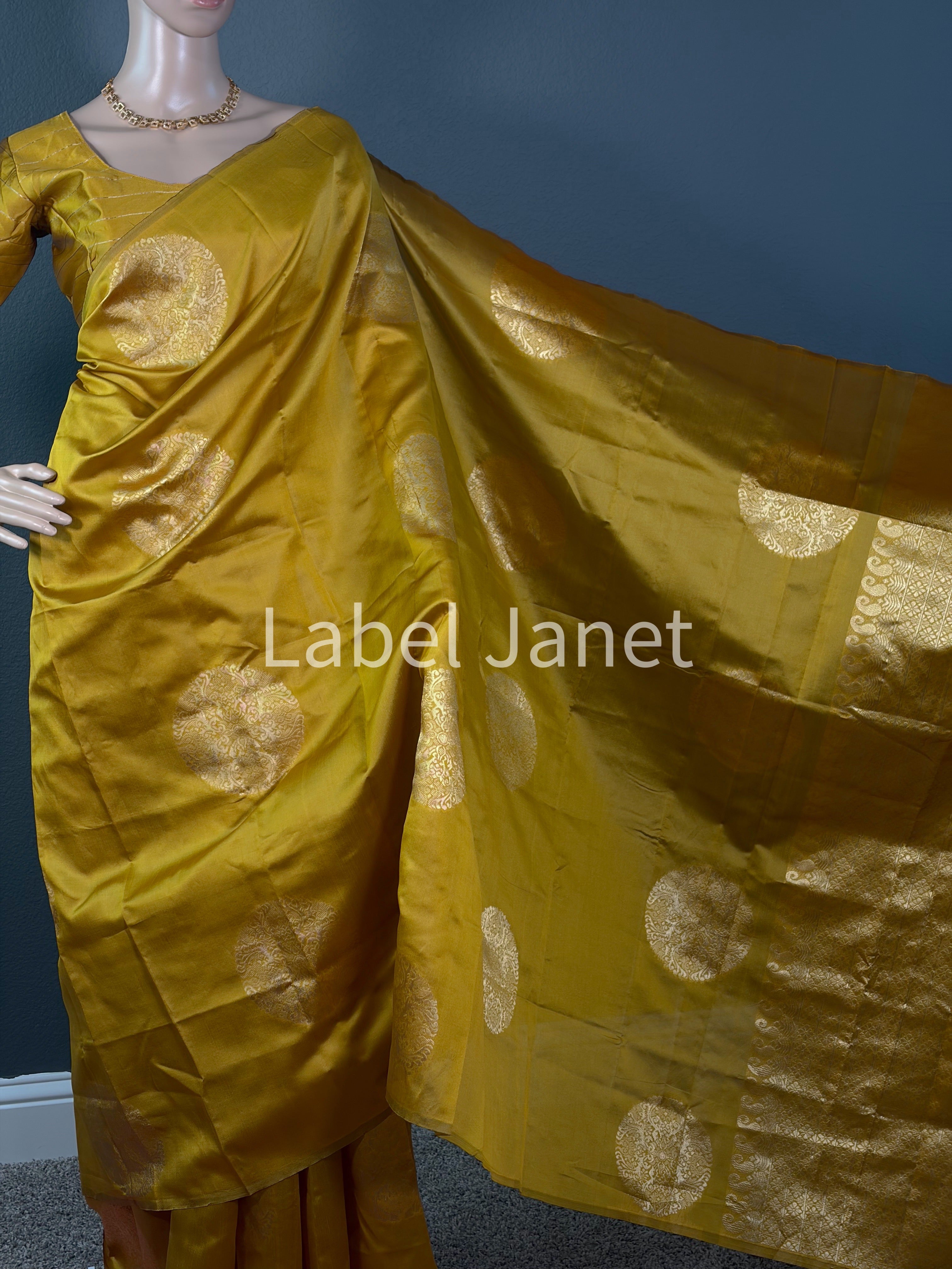 Banarasi Soft Silk Saree with Stitched Blouse | Alterable (36" -42")