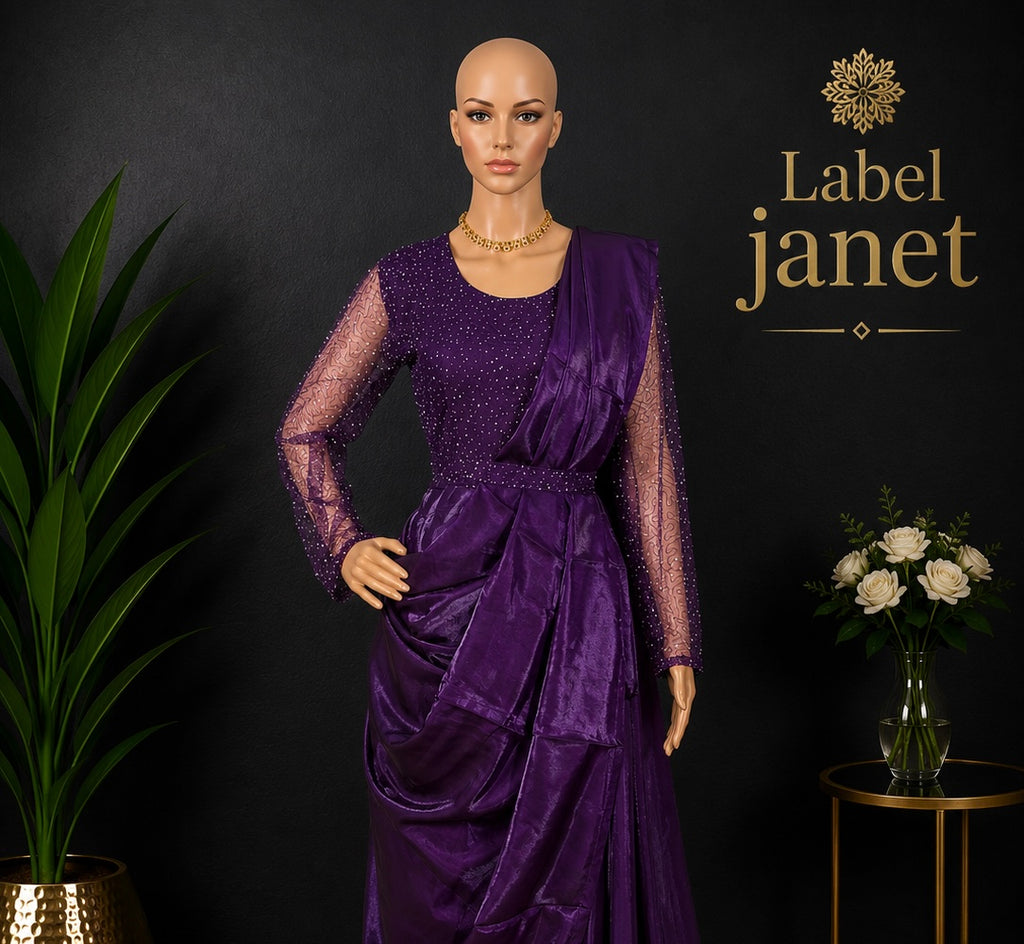 Royal Amethyst shimmer- Long gown with Dhuppatta & Belt (M up to L)(L up to XL)