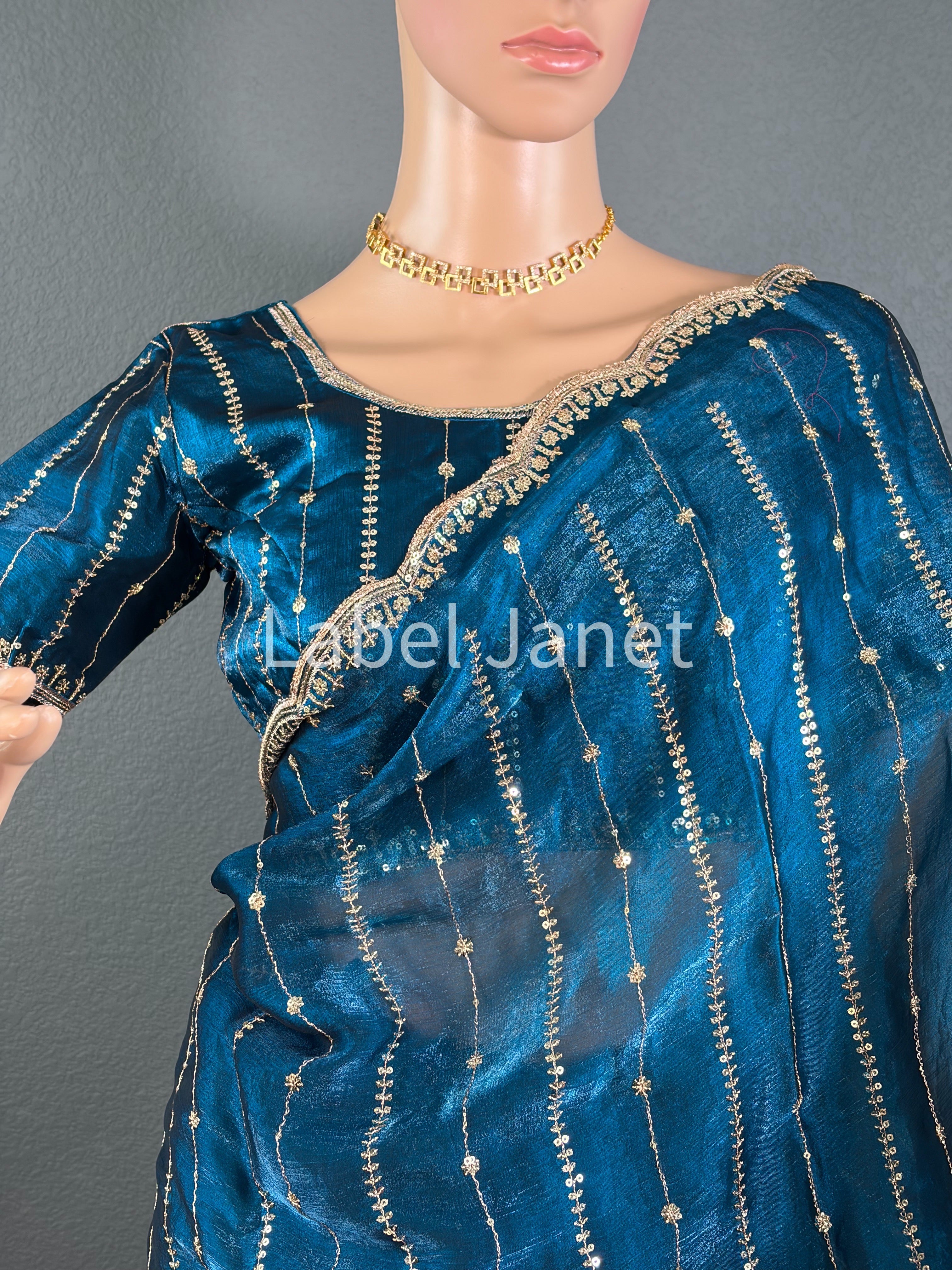 Teal Mirage - Premium Space Silk saree