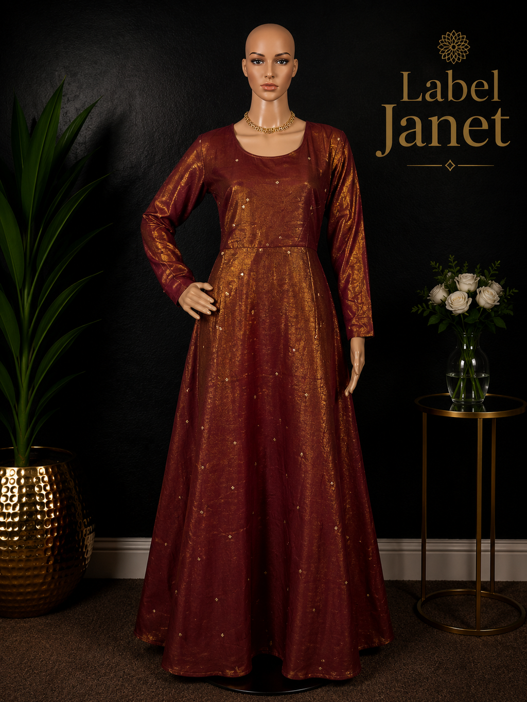 Golden Sparrow - Tissue silk long gown with shawl for women ( L up to XL)