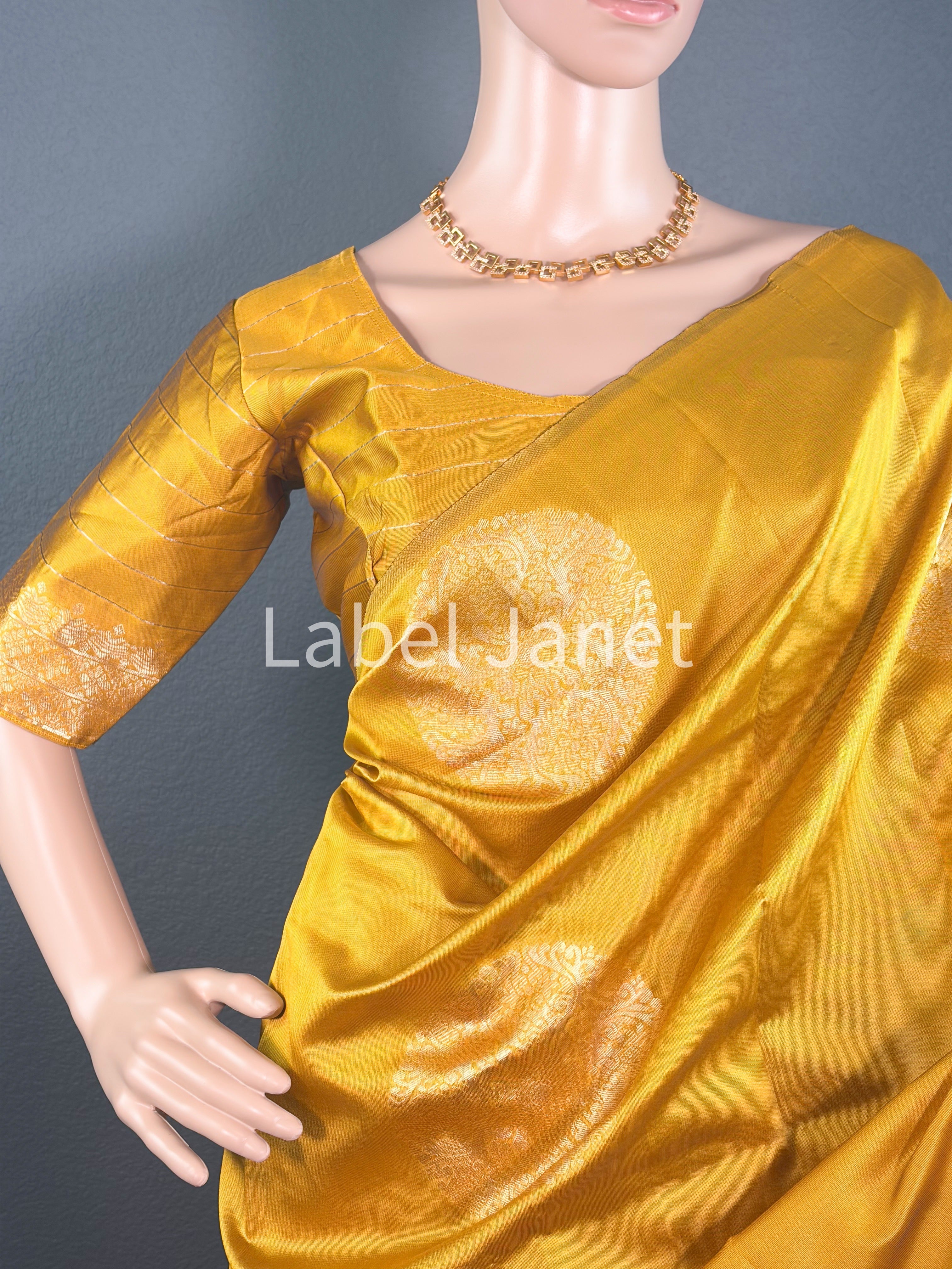 Banarasi Soft Silk Saree with Stitched Blouse | Alterable (36" -42")