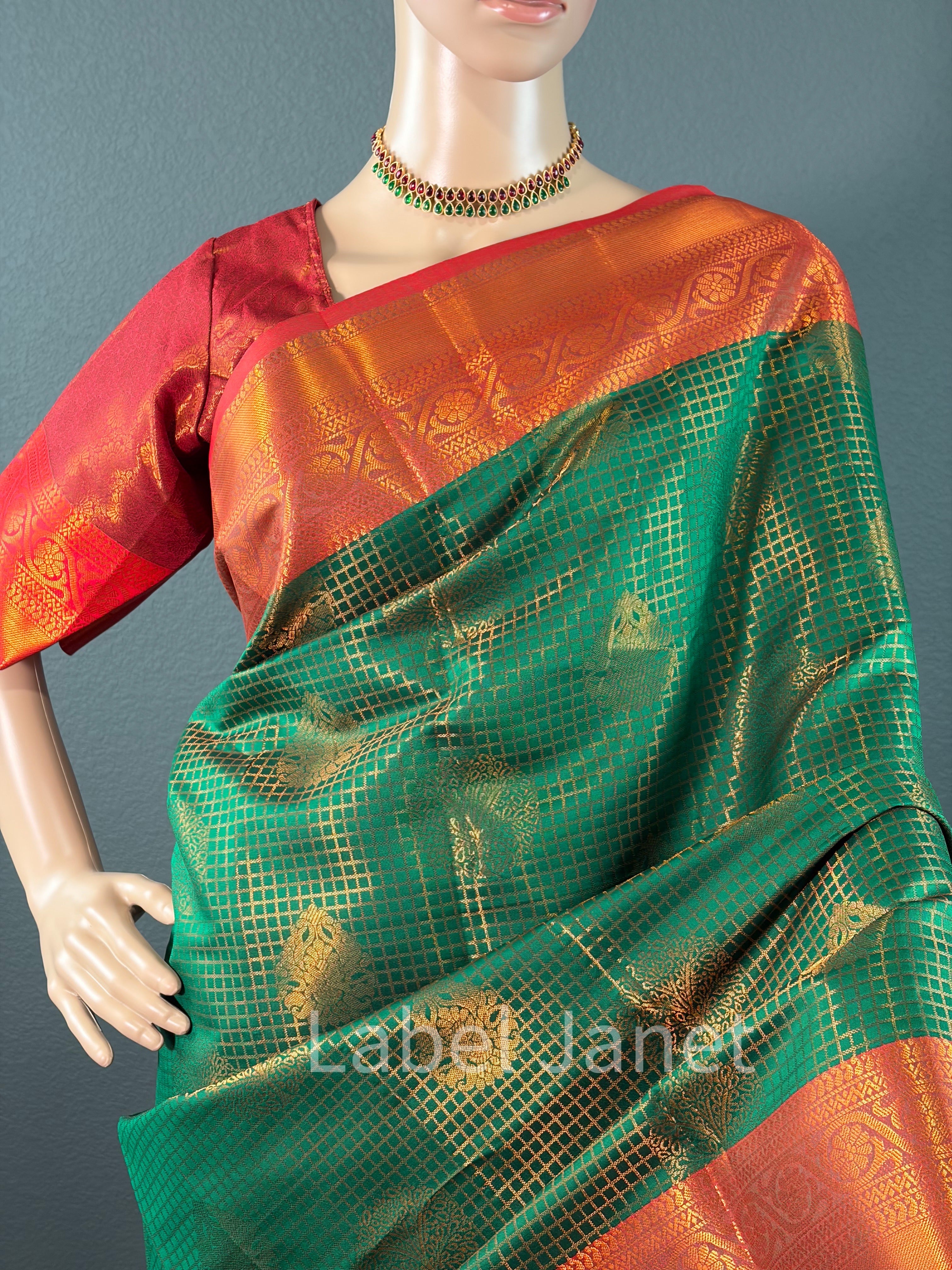 Green Elampillai Vaira Oosi Silk Saree with Stitched Blouse | Pattu Saree | Traditional Wear
