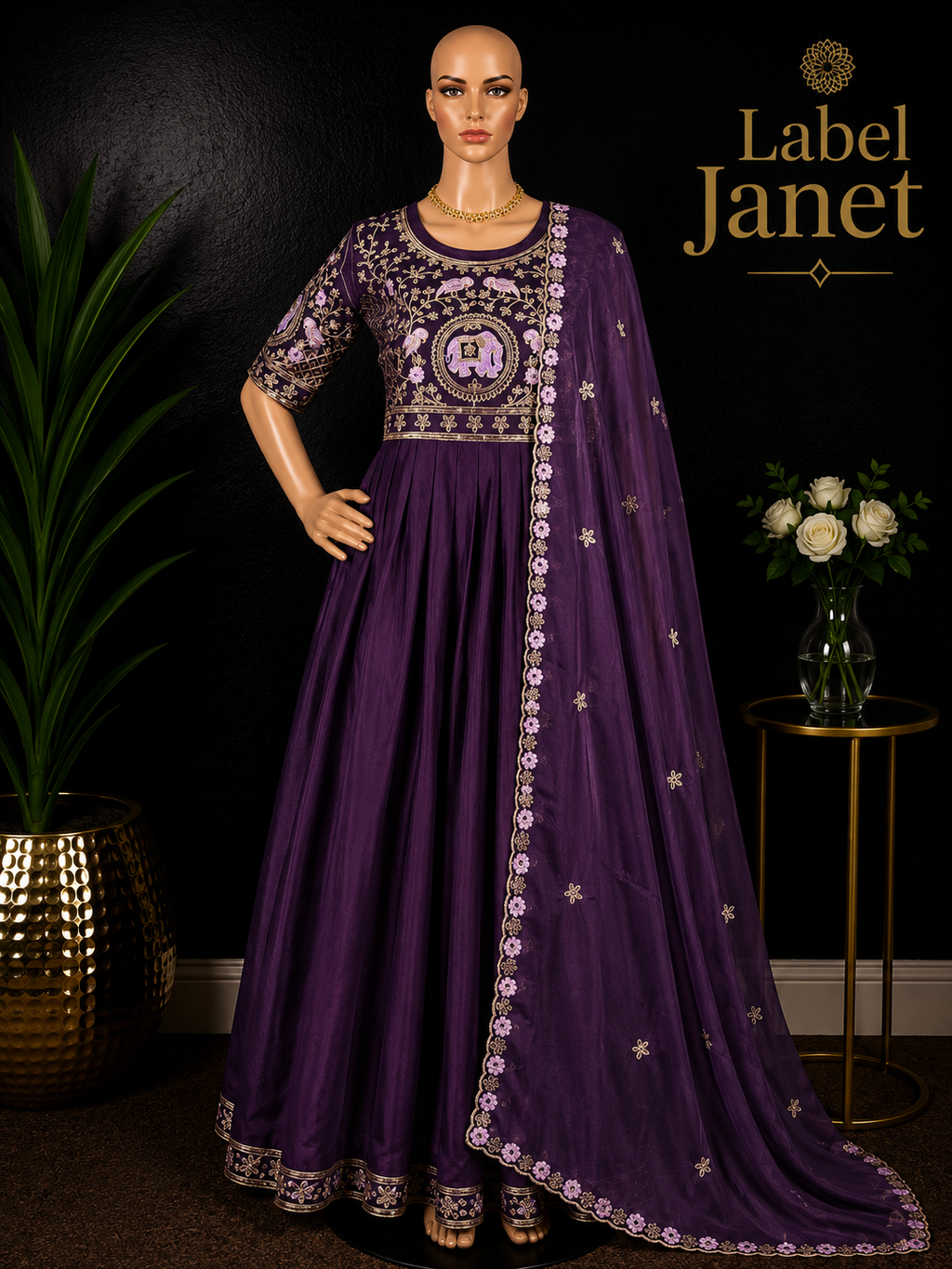 Violet Varnika - Purple Anarkali Gown with shawl for women (M up to L)