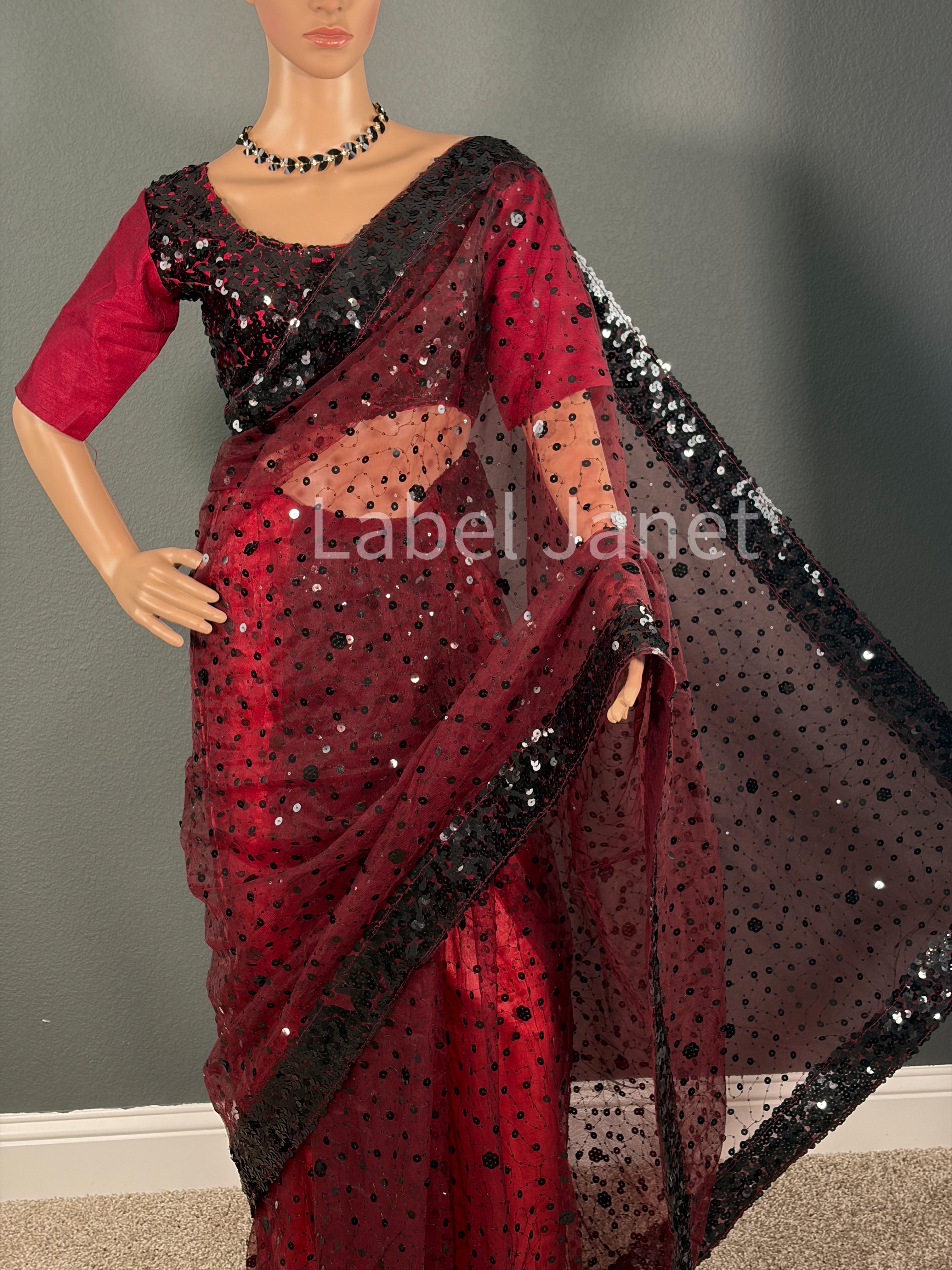 Fancy Hologram Sequence Net Saree with Stitched Blouse | Party wear | Alterable (36" - 42")