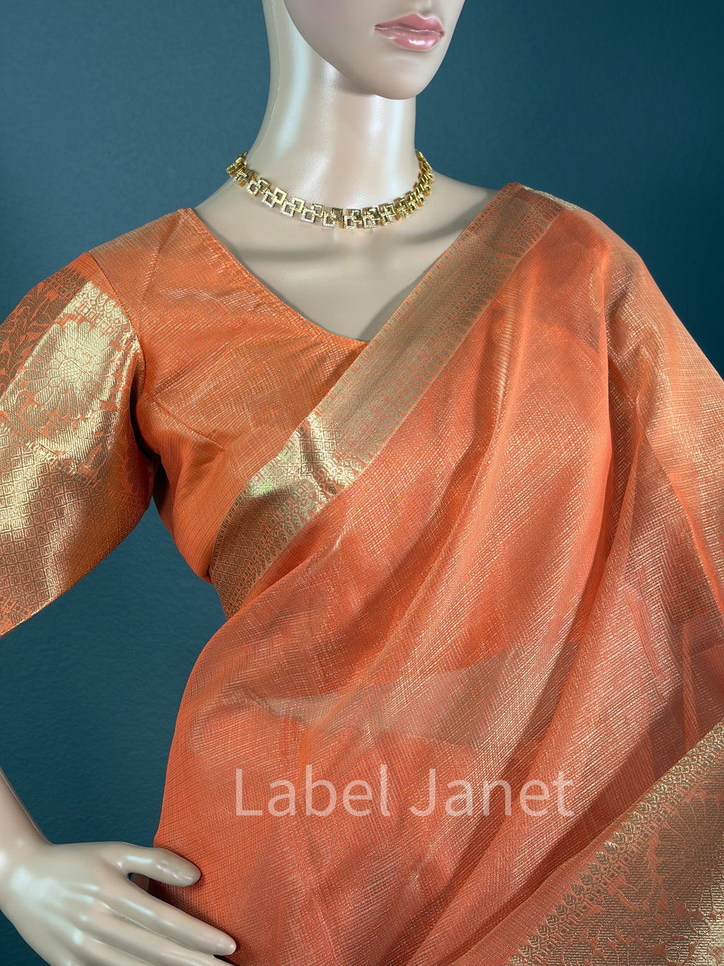 Fanta Queen -Orange tissue silk saree with blouse