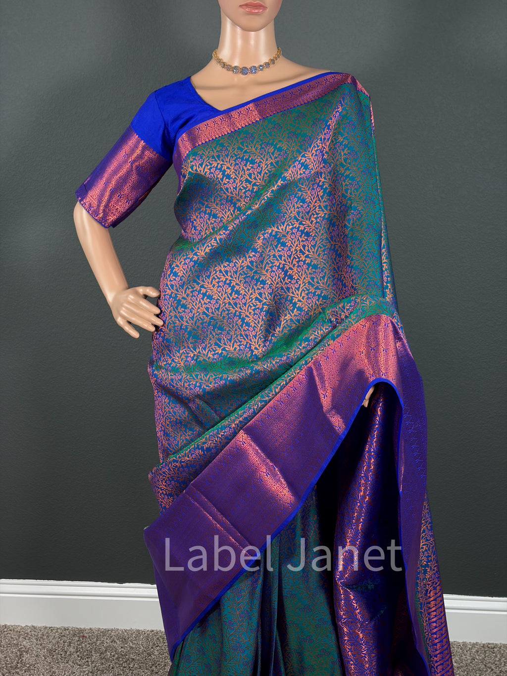 Peacock Palace - Blue Kanchipuram silk saree