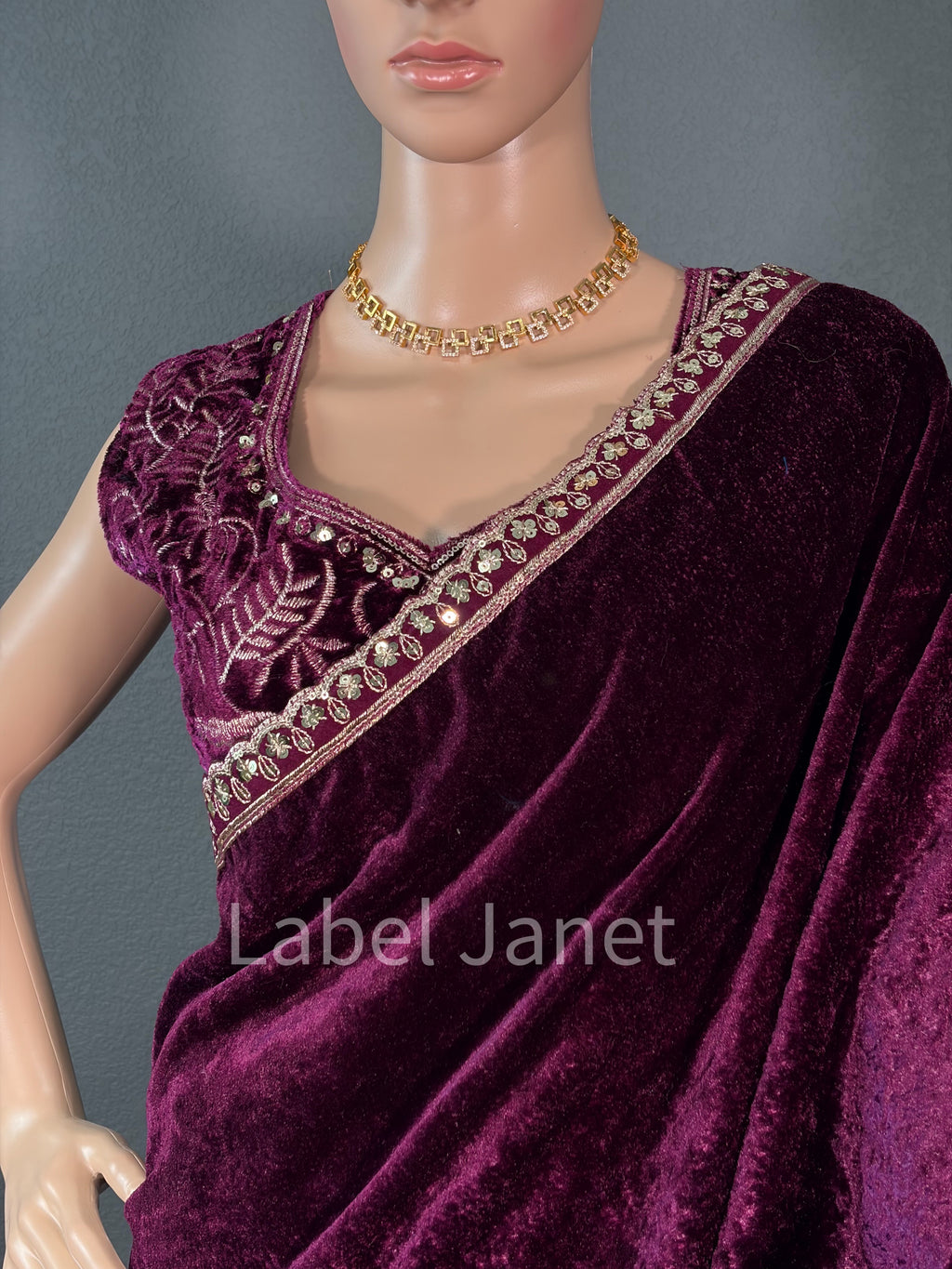 Queen Royale Velvet Drape - Velvet saree with blouse