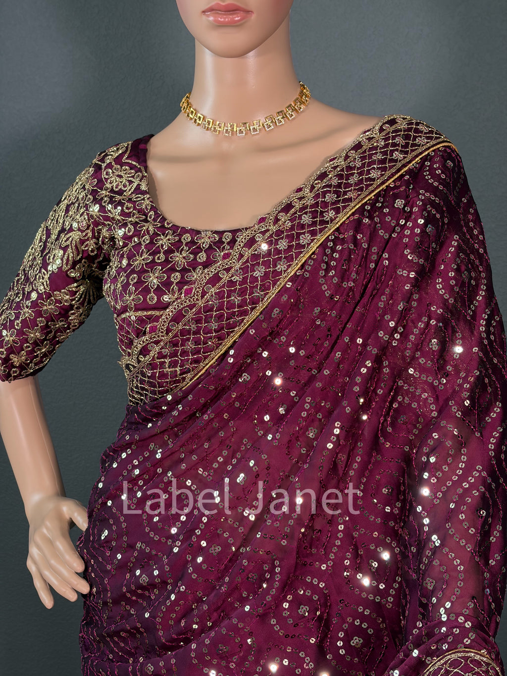 Plum Stardust - Sequin Saree