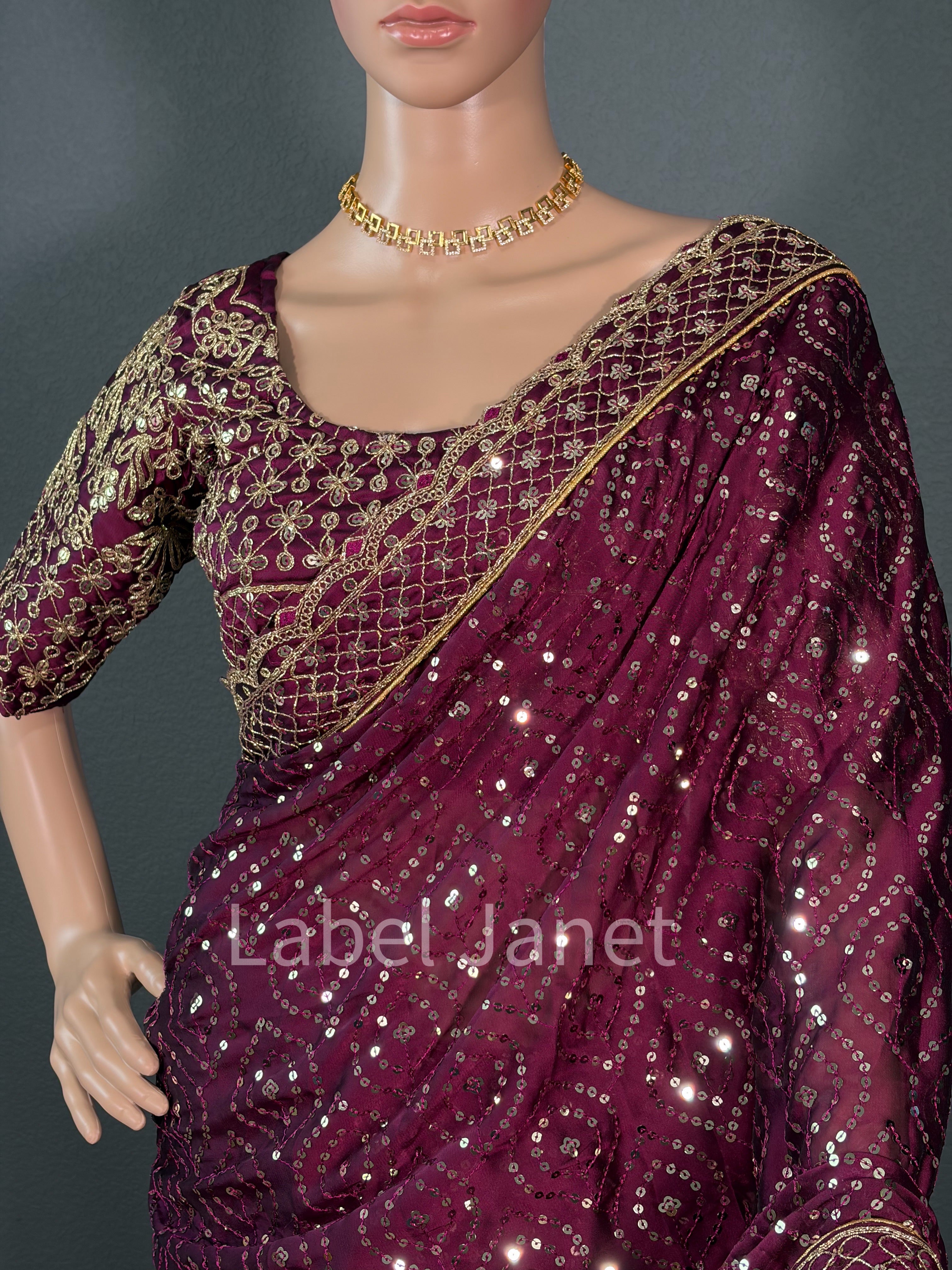 Plum Stardust - Sequin Saree