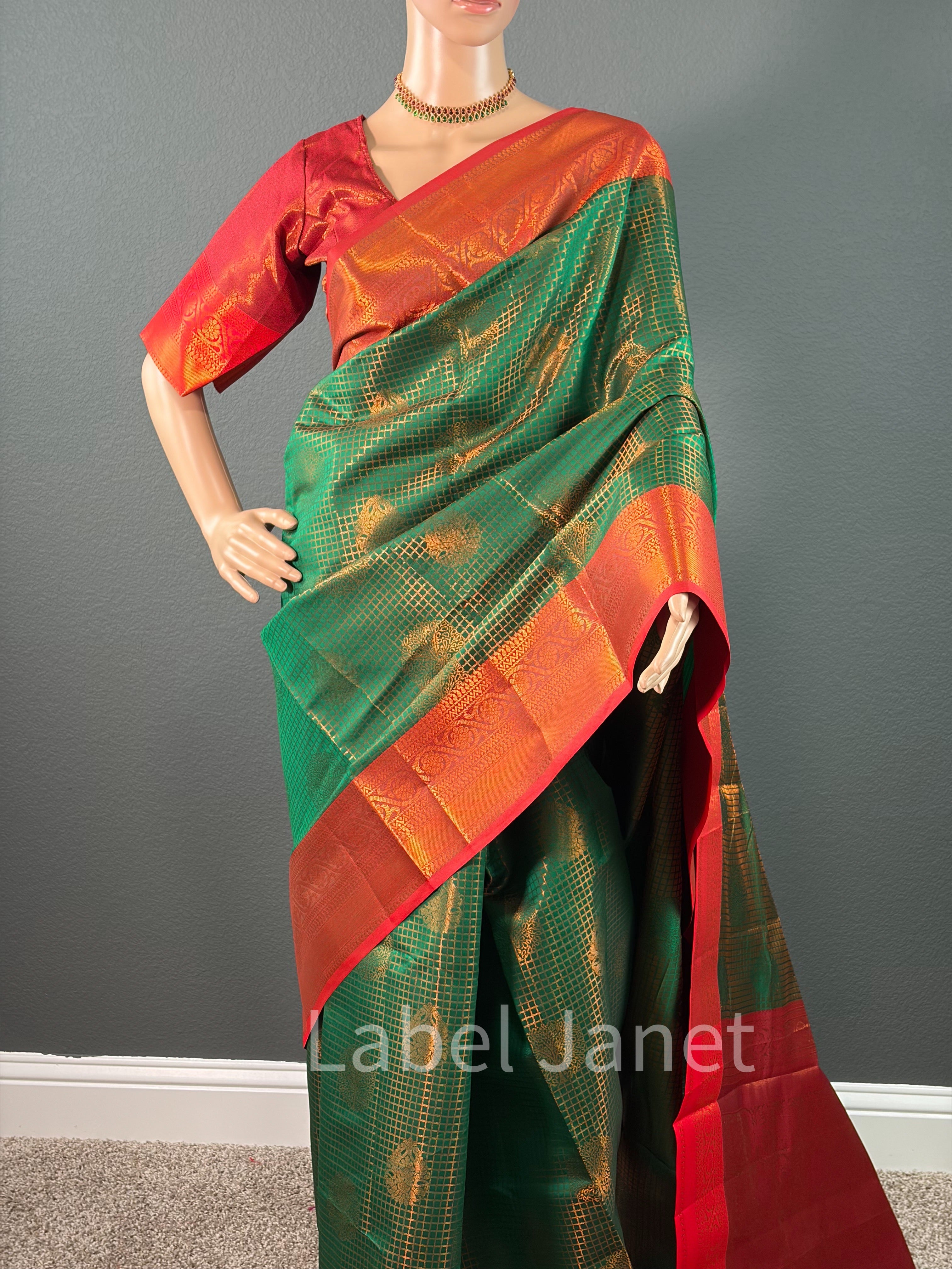 Green Elampillai Vaira Oosi Silk Saree with Stitched Blouse | Pattu Saree | Traditional Wear