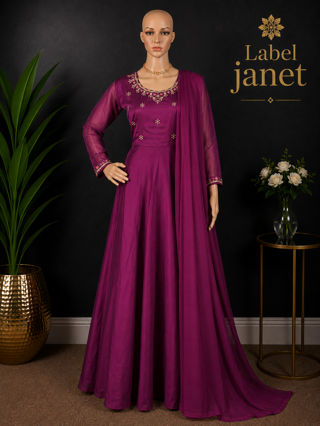Magenta Moonlight - Long Gown with Dhuppatta (M up to L)