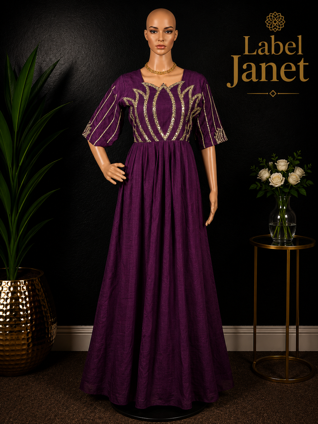 Lilac Lotus - Cotton Anarkali Gown with shawl for women (M up to L)