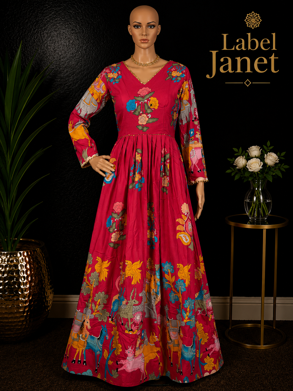 Red Kalamkari - KALAMKARI Anarkali gown for women (M up to L)