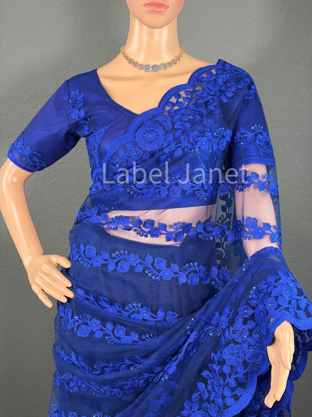Indigo Illusion - Blue party wear netted saree