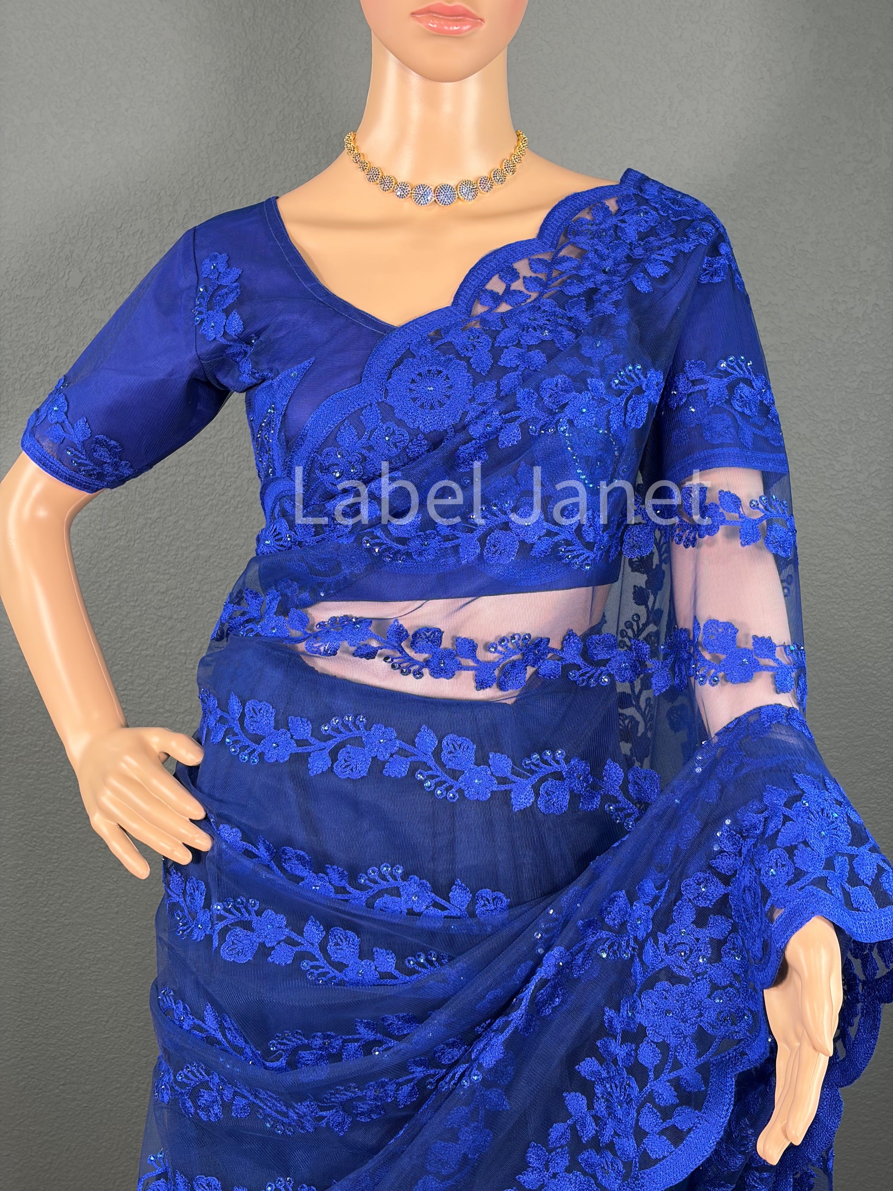 Indigo Illusion - Blue party wear netted saree