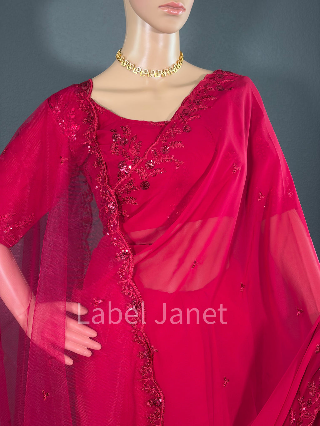 Empress Crimpson Saree - Party wear Dhuppatta Saree with blouse