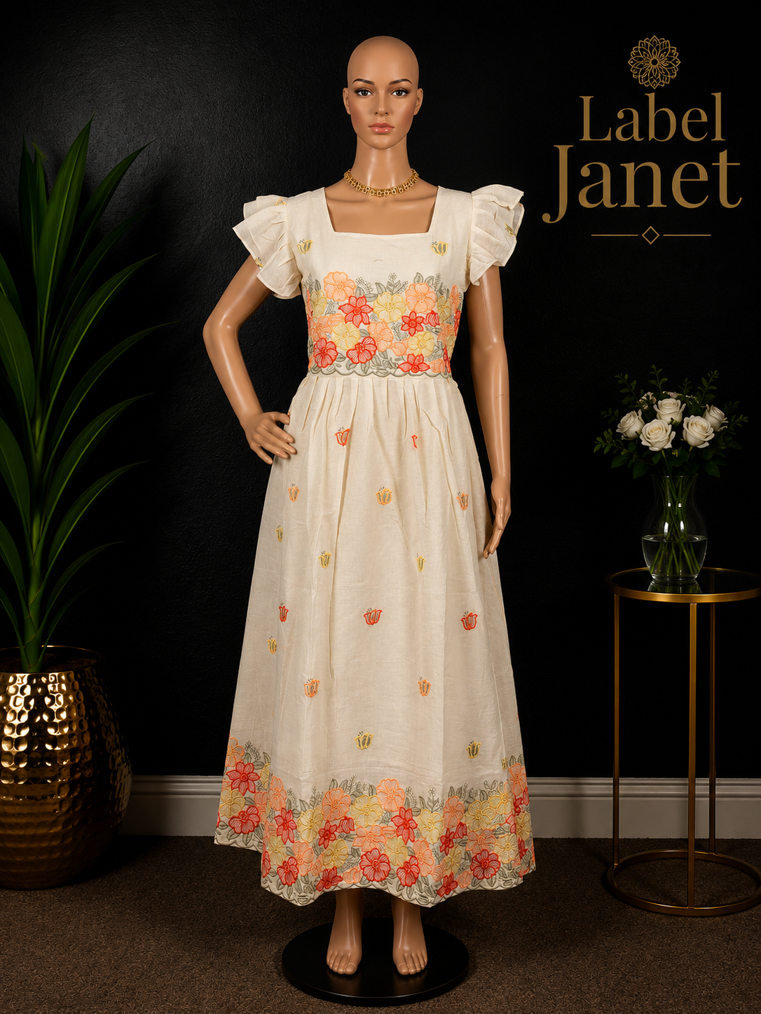 Cotton Candy - Beige Cotton Maxi Dress for women,(M up to L)