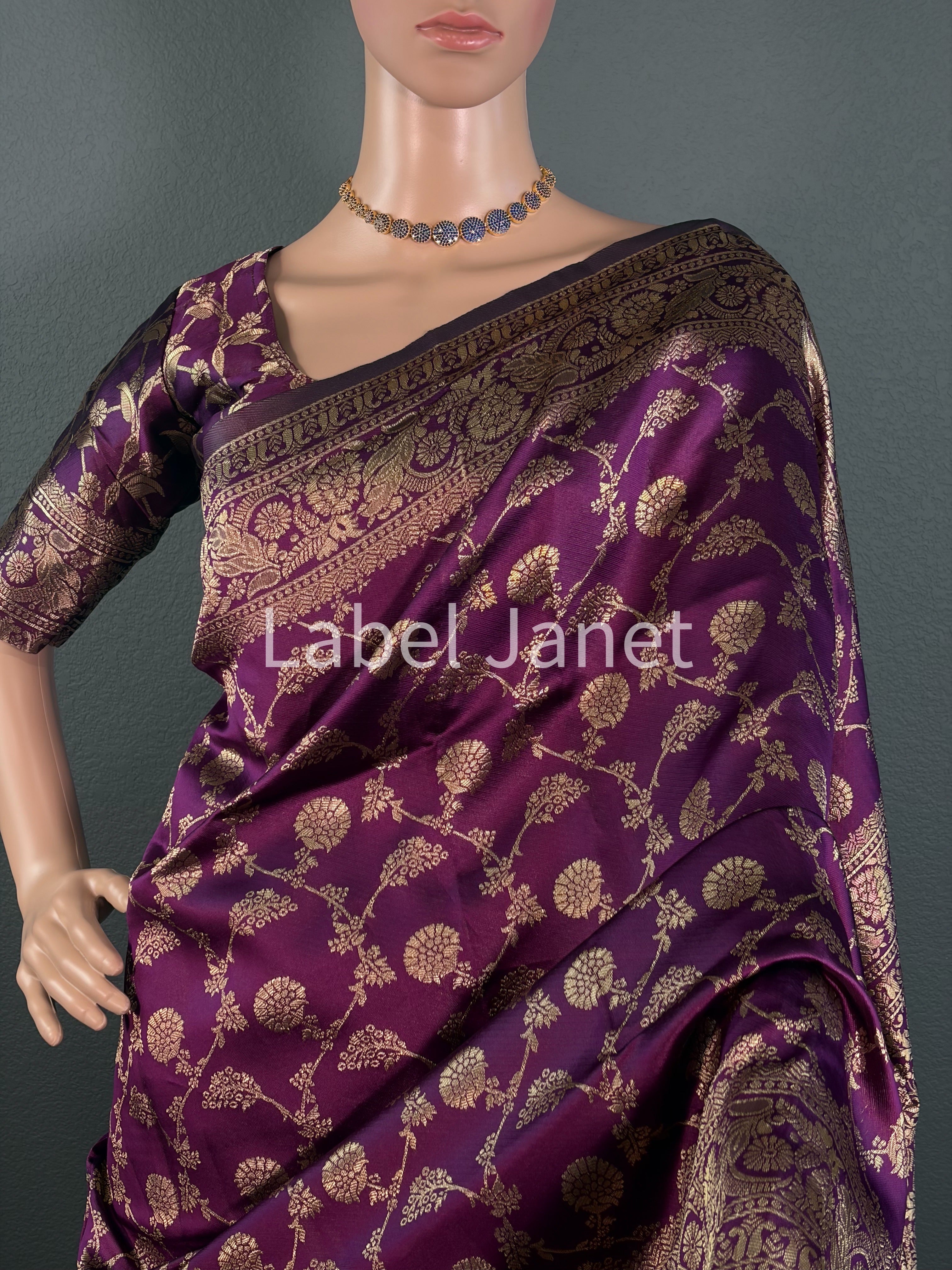 Plum Radiance wave - Rich Banaasi silk saree with blouse
