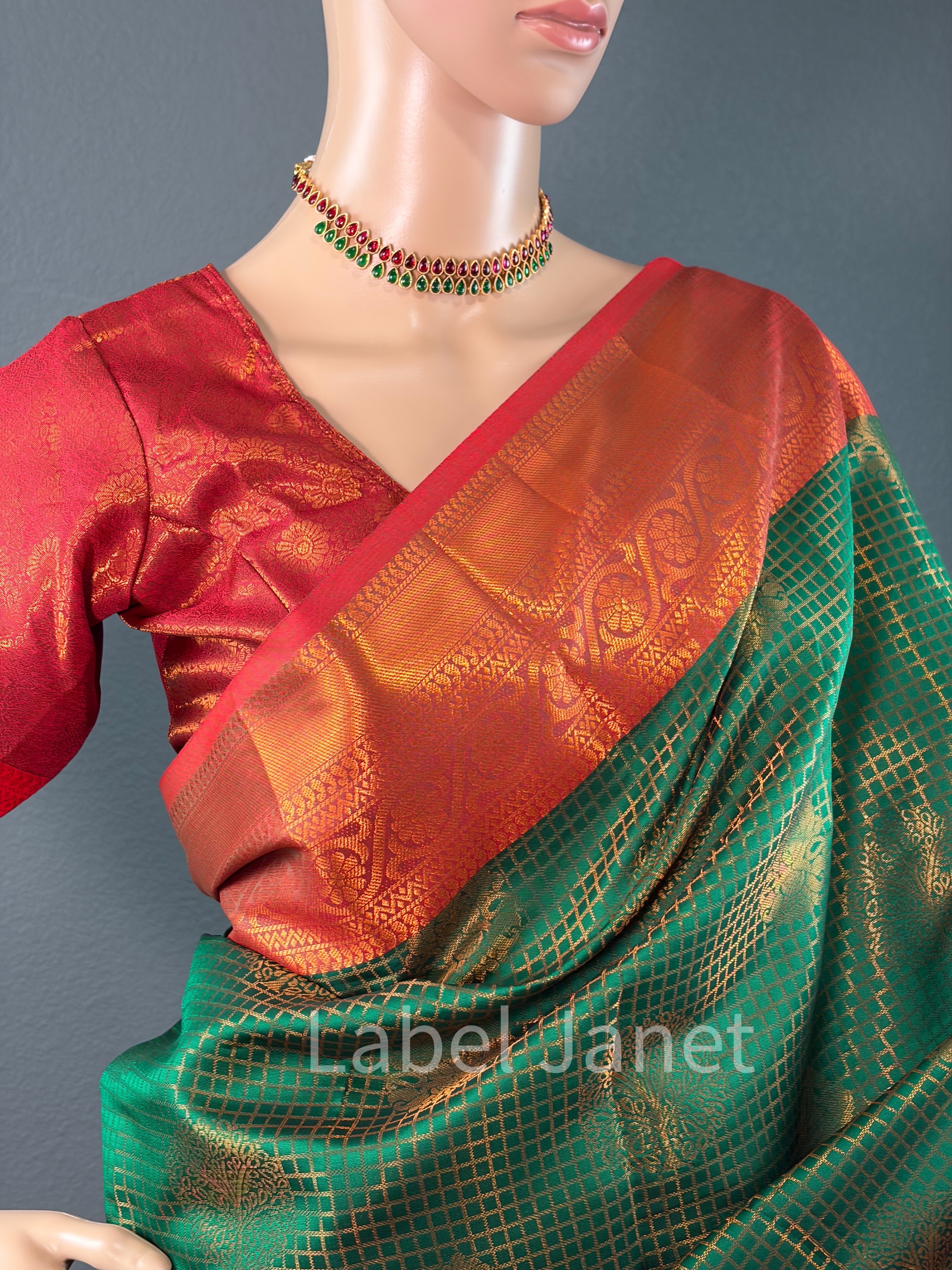 Green Elampillai Vaira Oosi Silk Saree with Stitched Blouse | Pattu Saree | Traditional Wear