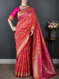 Maharani Blossom - Multi color Banarasi Silk saree with stitched blouse (34” - 42”)