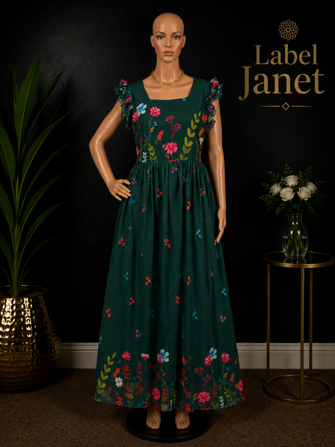 Pachai Kizhi - Green Georgette Maxi Dress for women, (L up to XL)