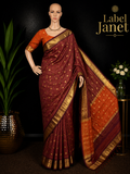 Maroon Majesty - Checked Banarasi Silk Saree with stitched Blouse (34" - 42")