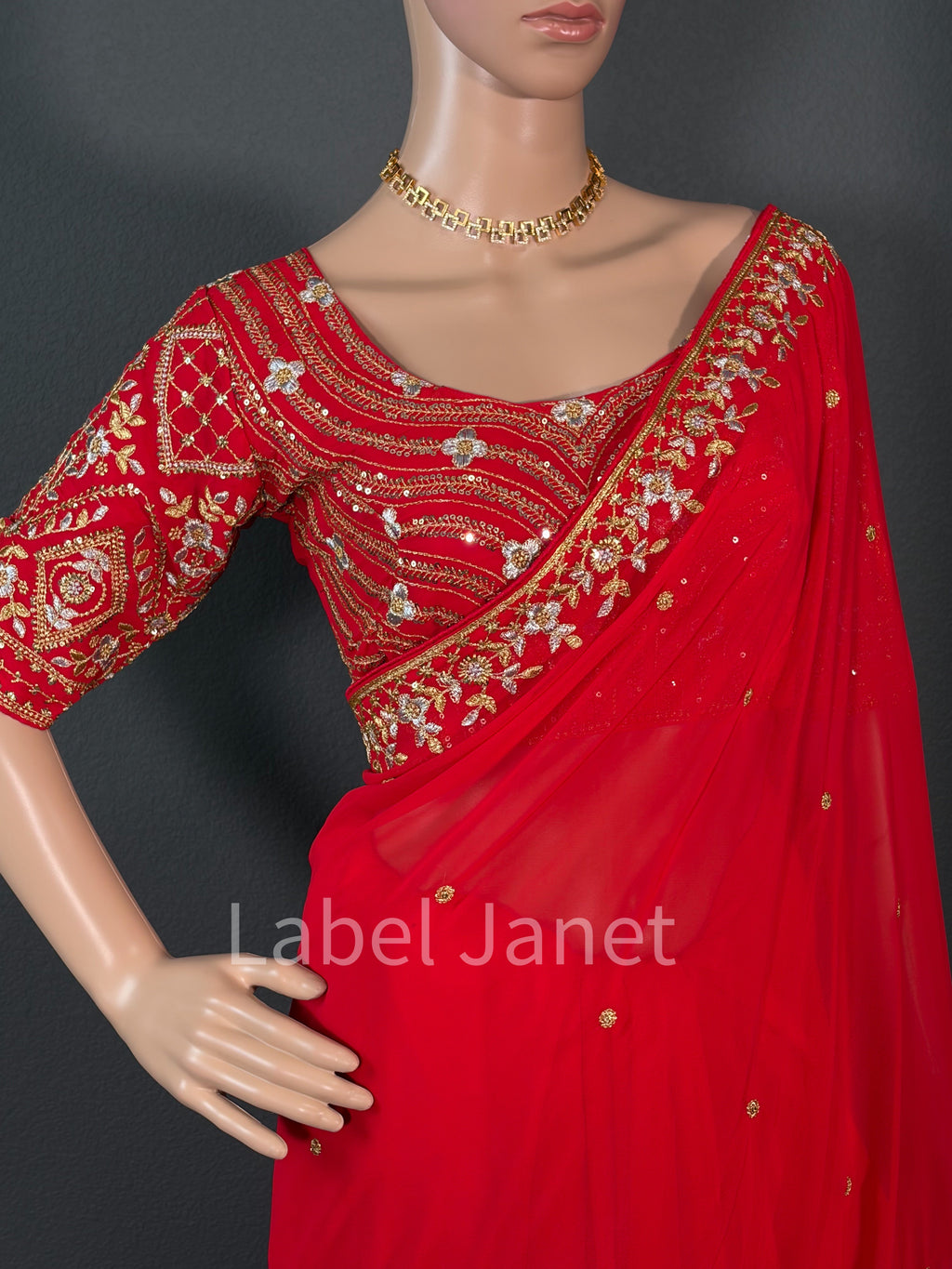 Royal Ruby - Red Georgette Embroidered Saree with blouse