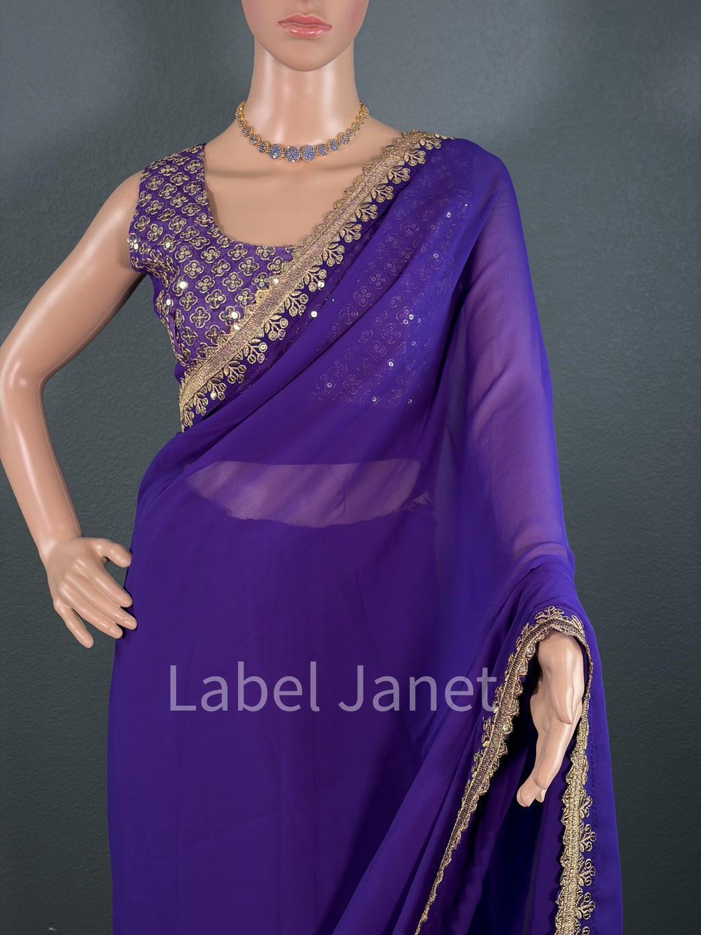 Majestic Couture - Violet Plain saree