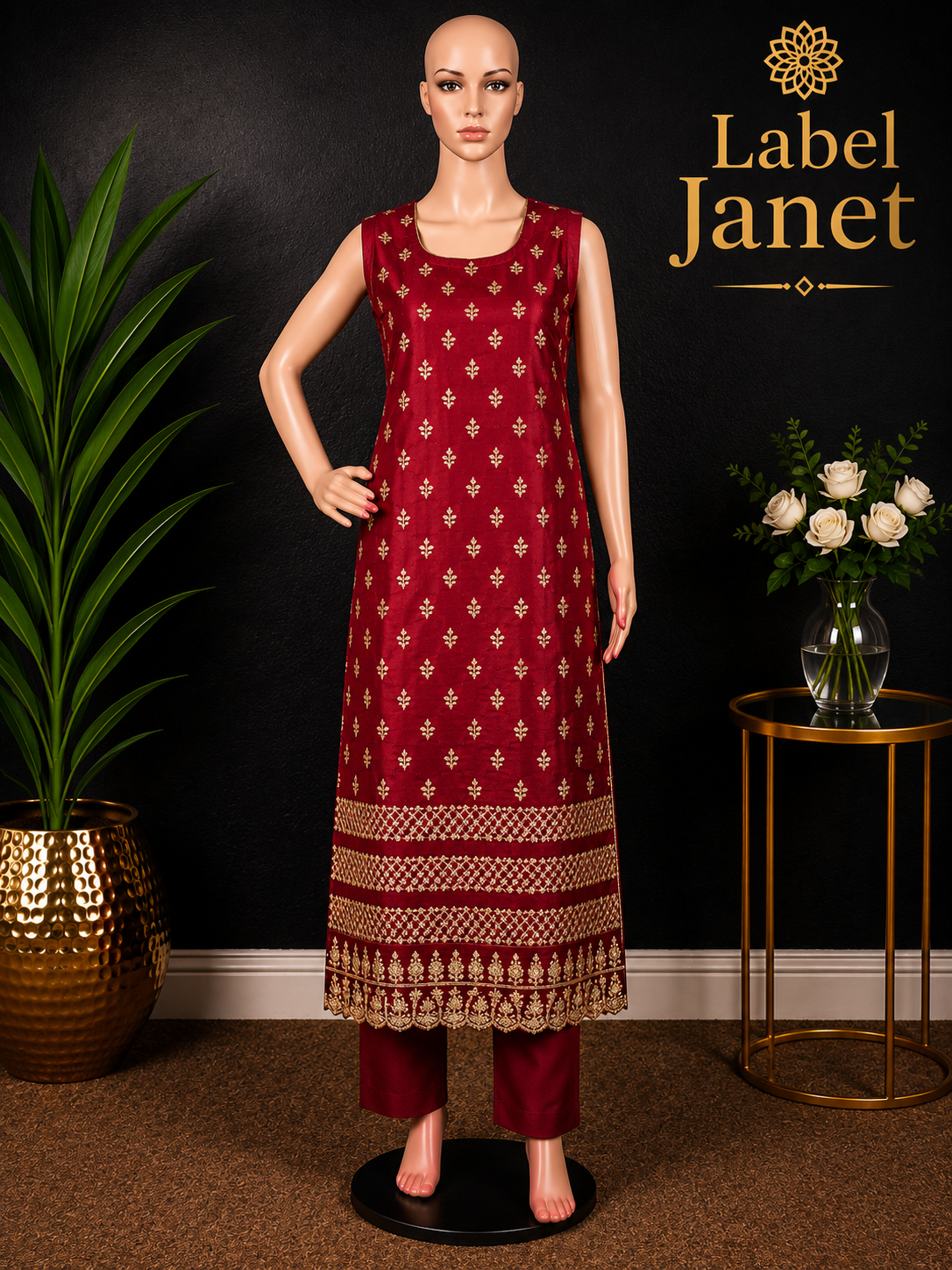 Red Rose - Sleeveless salwar Kameez for women (M up to L)