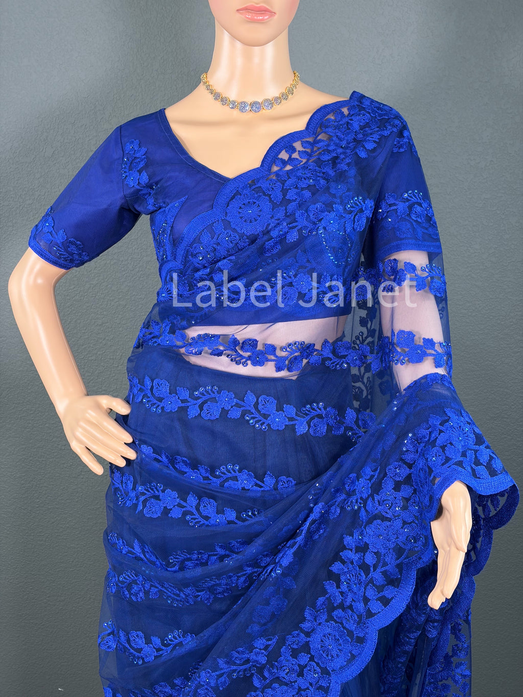 Indigo Illusion - Blue party wear netted saree
