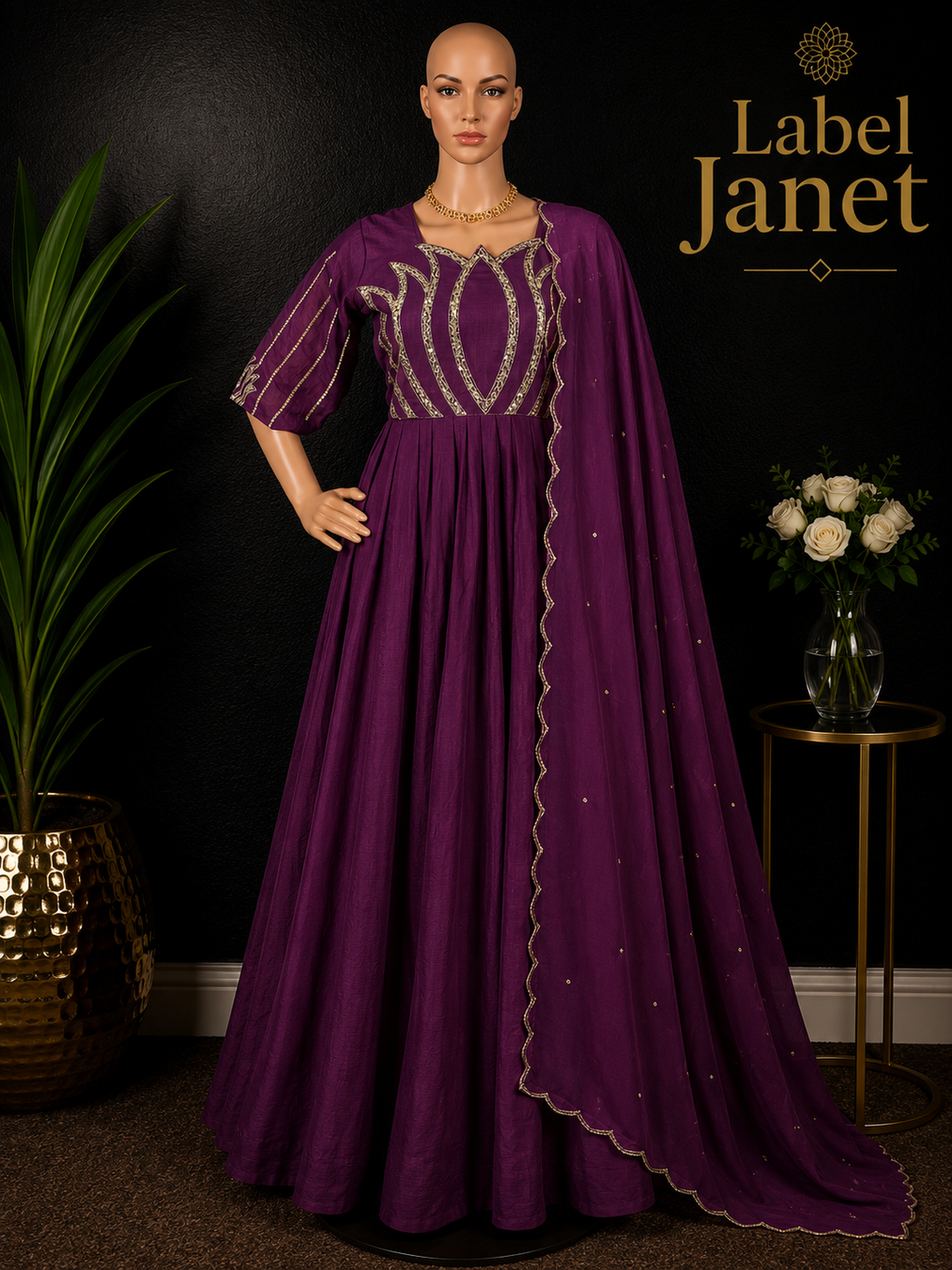 Lilac Lotus - Cotton Anarkali Gown with shawl for women (M up to L)