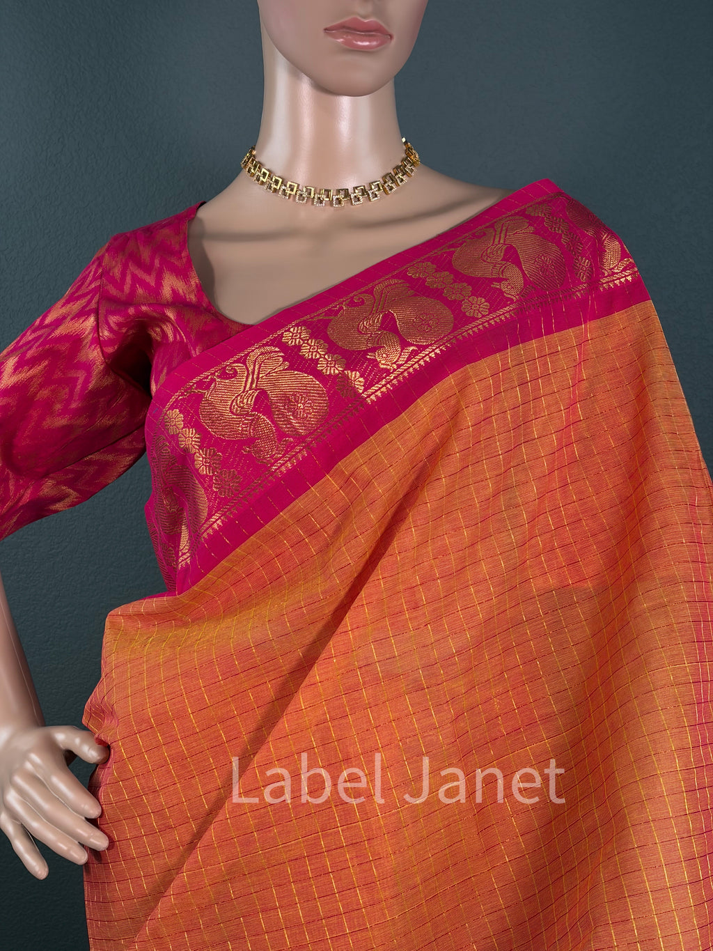 Mango Mirage - Orange chettinadu cotton saree with blouse