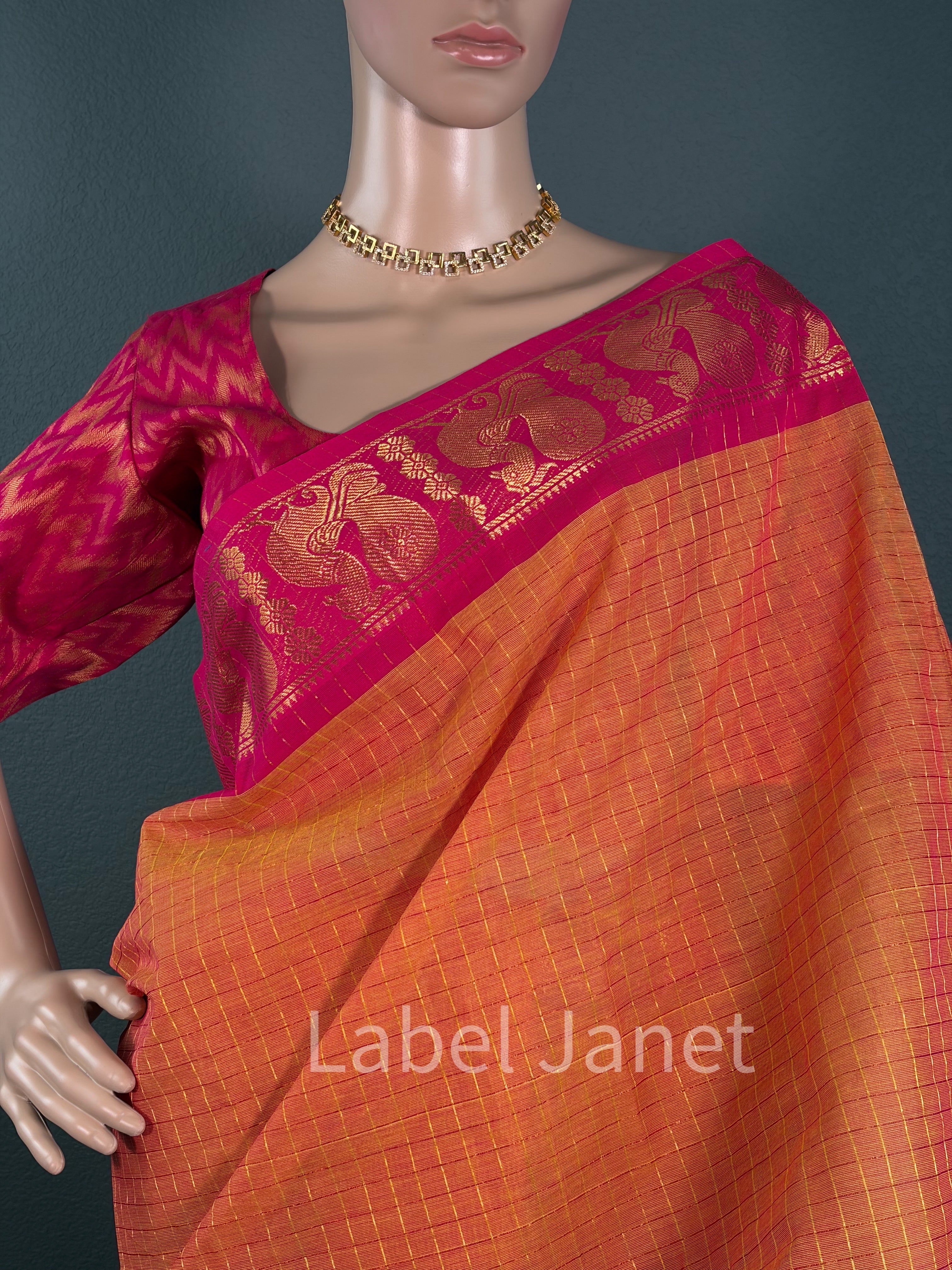 Mango Mirage - Orange chettinadu cotton saree with blouse